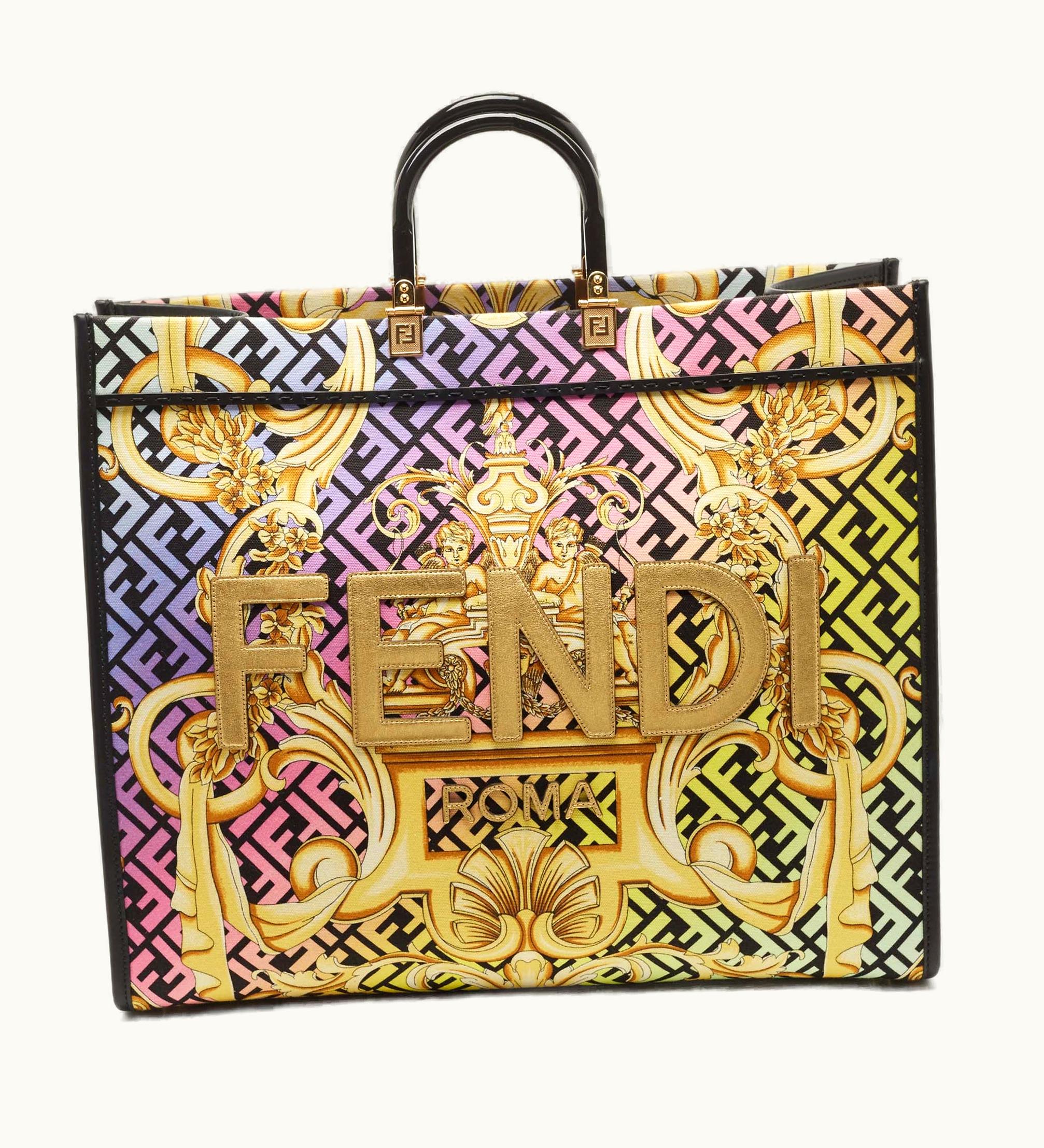 Fendi Fendi X Versace X Versace Multicolor Baroque Print Canvas And Leather Large Fendace Sunshine Tote