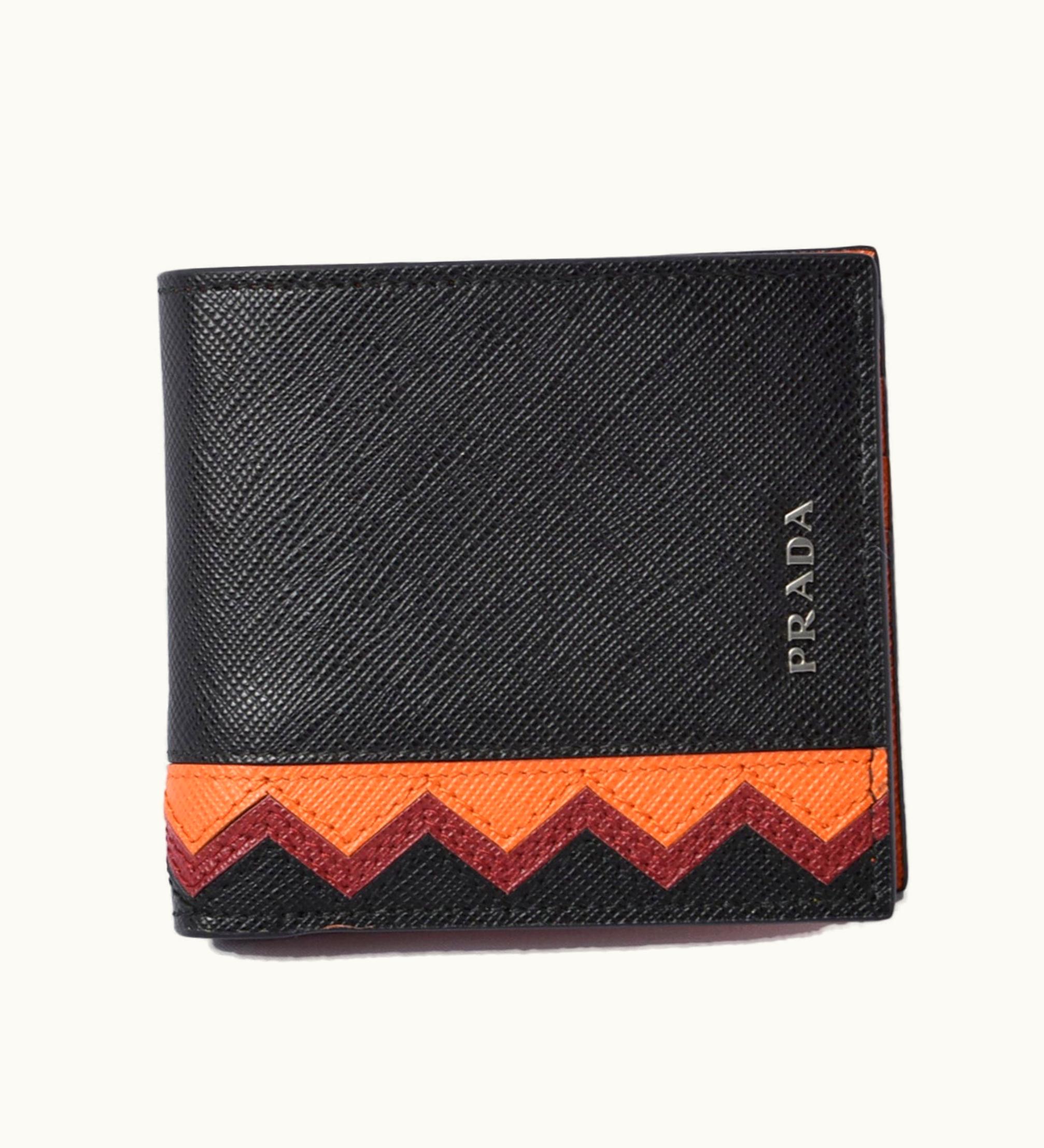 Prada Prada Wallet For Men Prada 2Mo912 Saffiano Saffiano Black Papaya