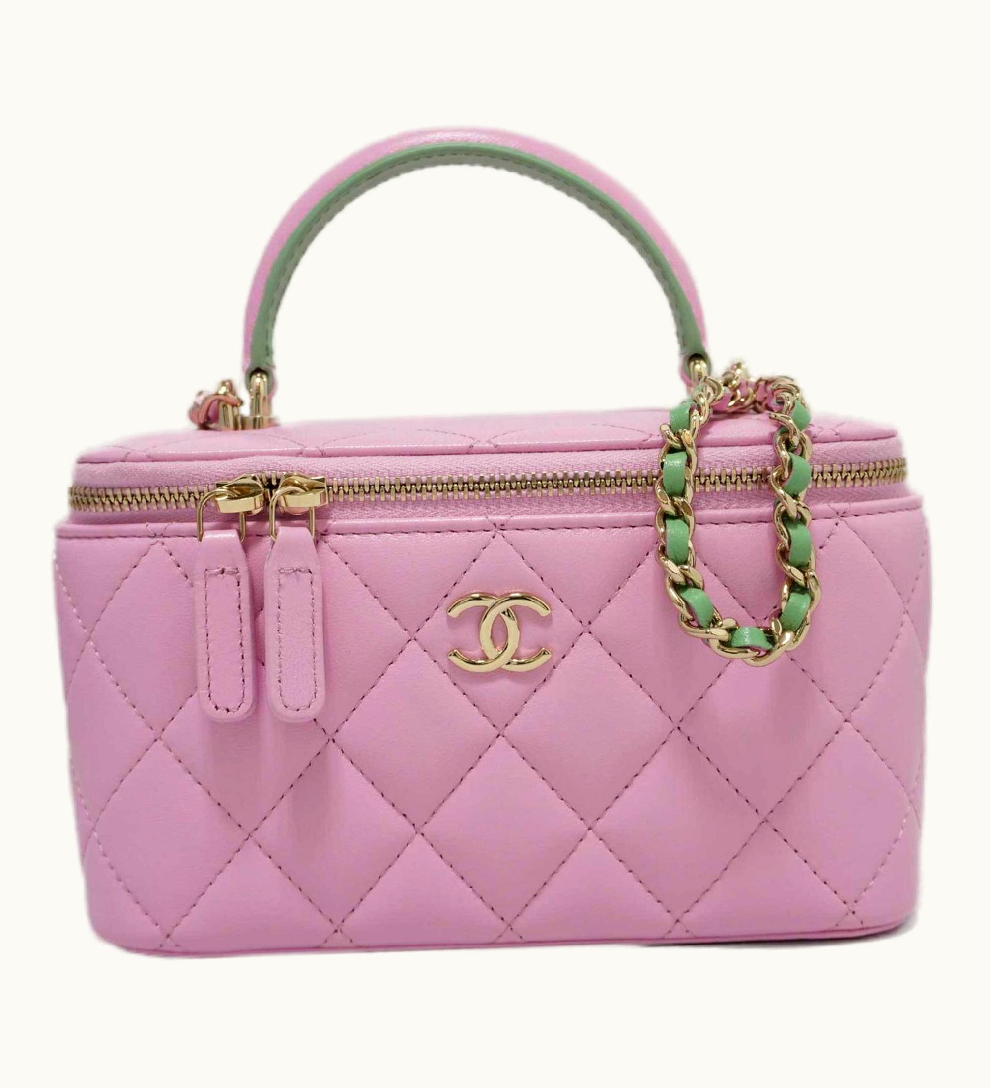 Chanel Chanel Vanity Shoulder Handbag Bag Pink Lambskin Women's