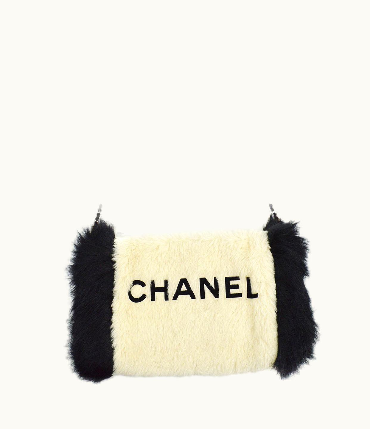 Chanel Chanel 1994 Ivory Faux Fur Logo Arm Warmer Bag 40387