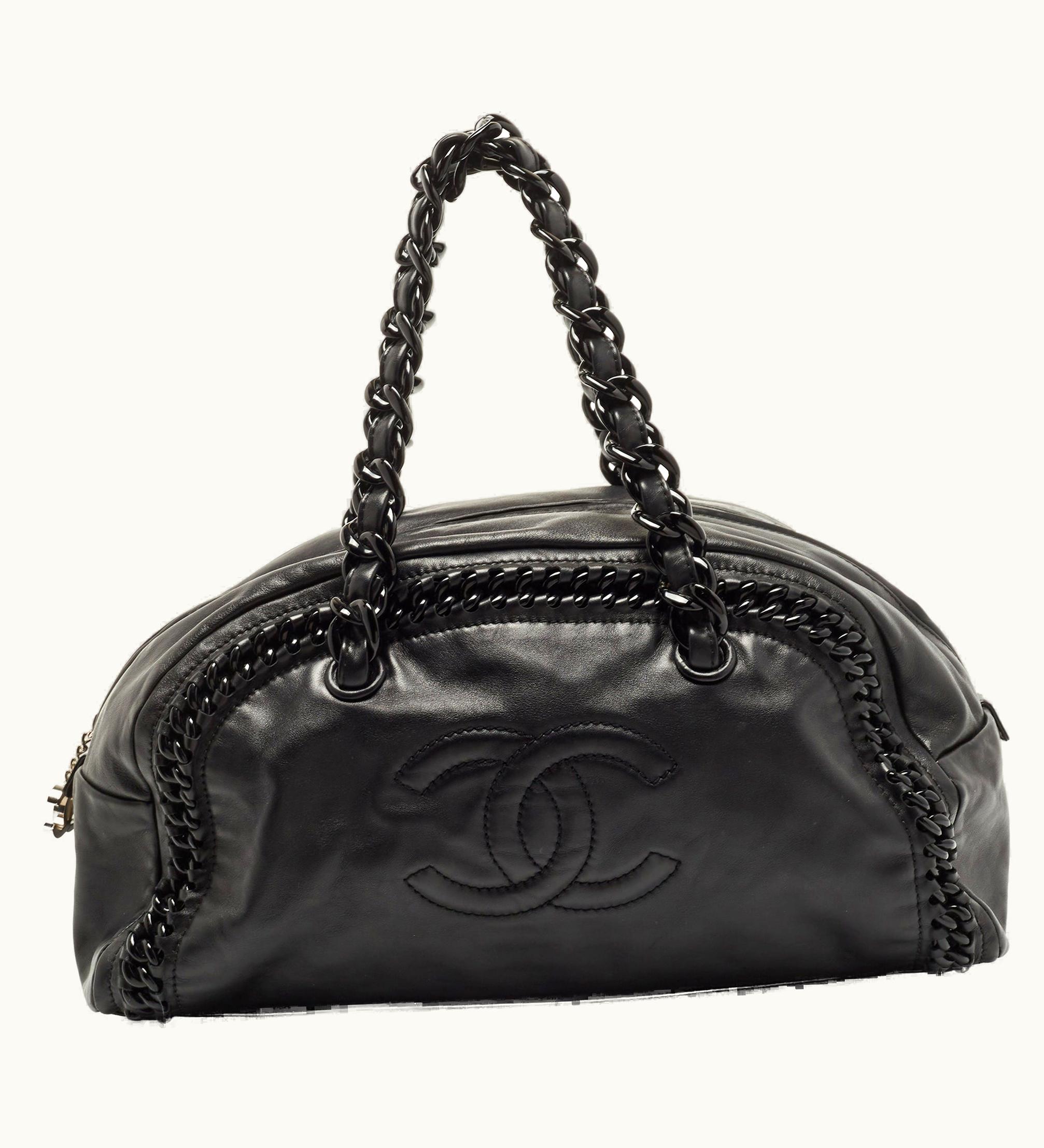 Chanel Chanel Black Matte Leather Large Luxe Ligne Bowler Bag