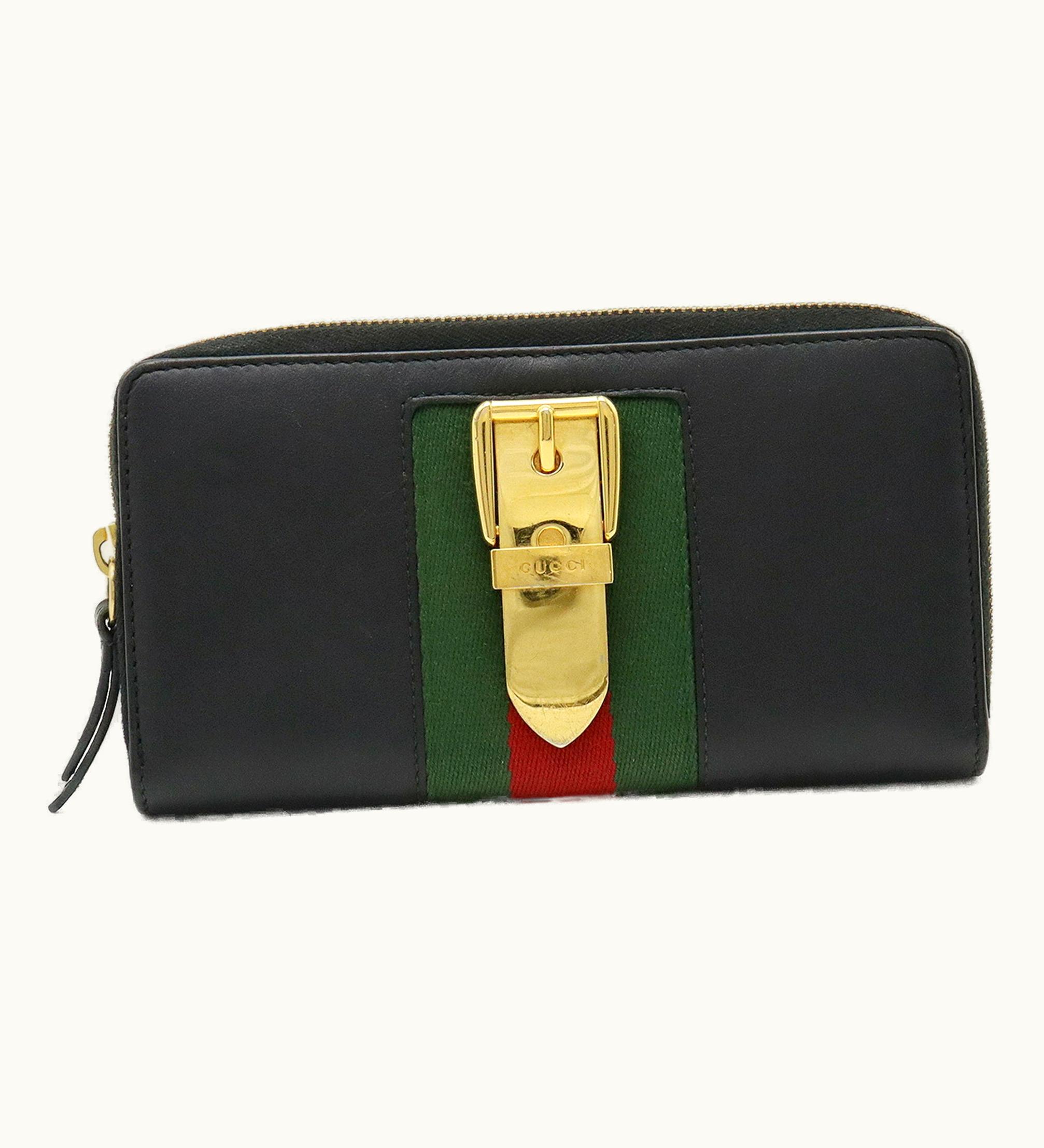 Gucci Gucci Sylvie Zip Around Round Long Wallet Leather Black 476083