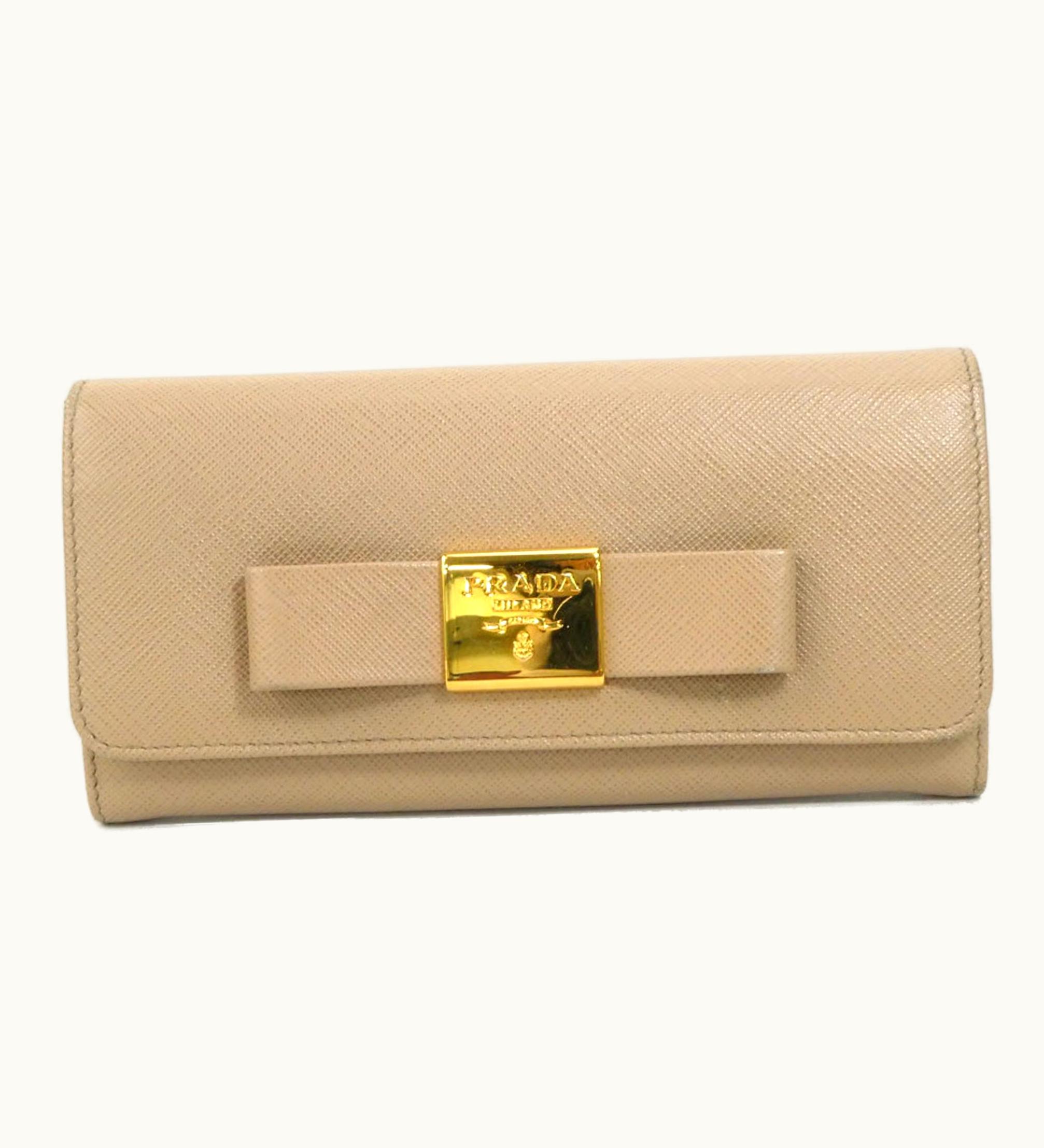 Prada Prada Long Wallet Ribbon Leather Beige Gold Ladies