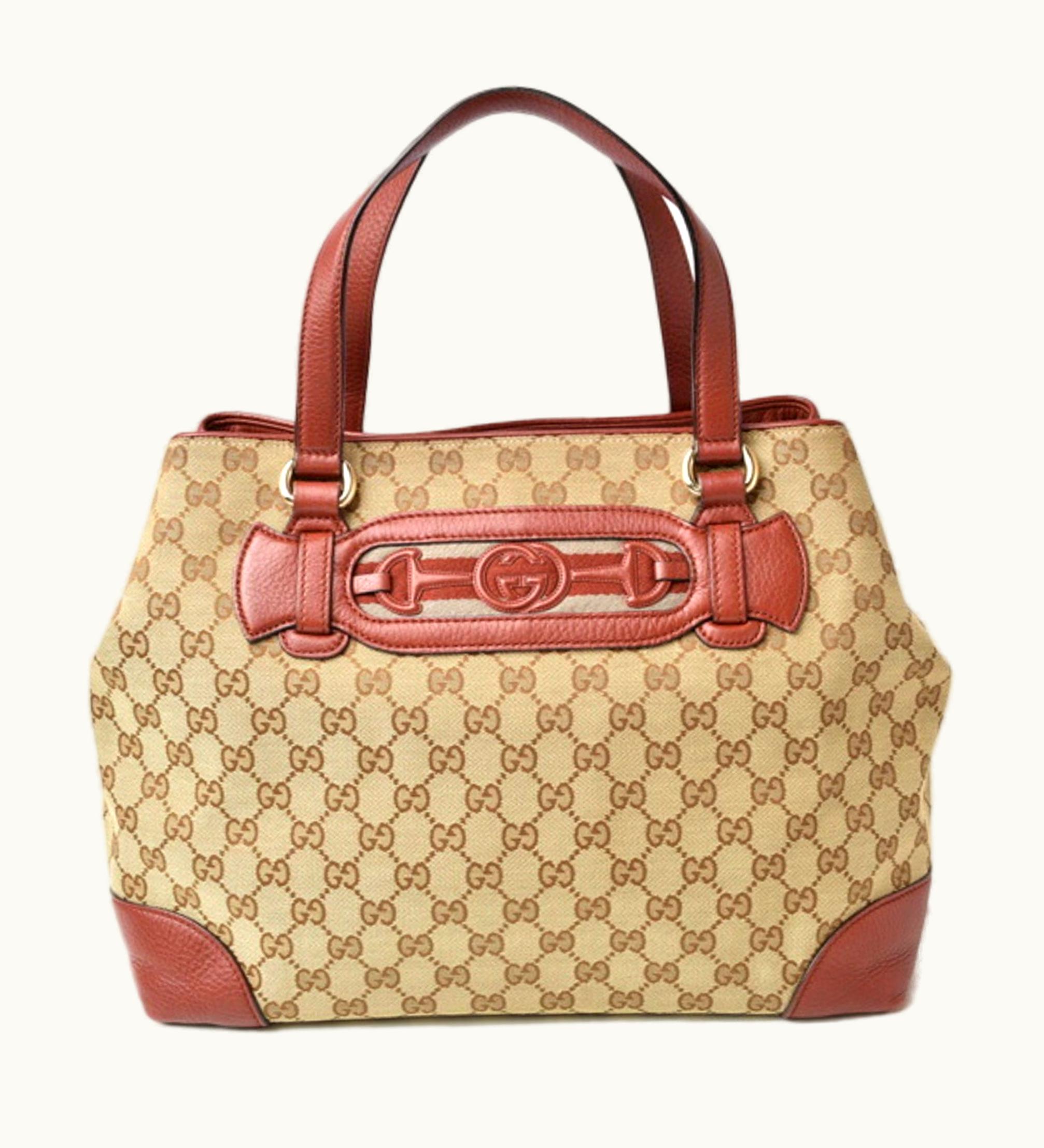 Gucci Gucci 296850 GG Brown Beige Dark Red Sherry Tote Bag