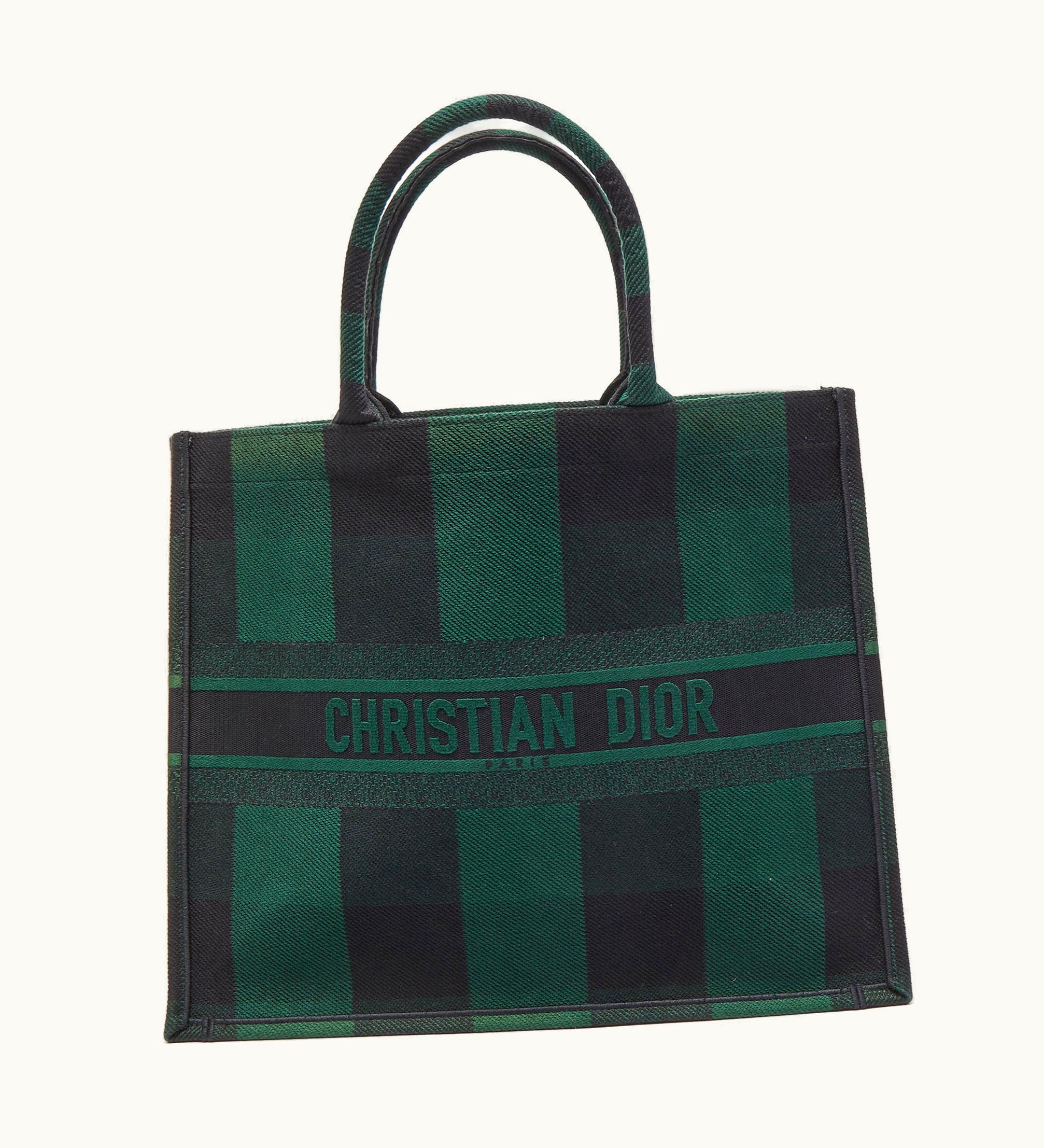 Dior Dior Black/Green Checkered Canvas Large Book Tote