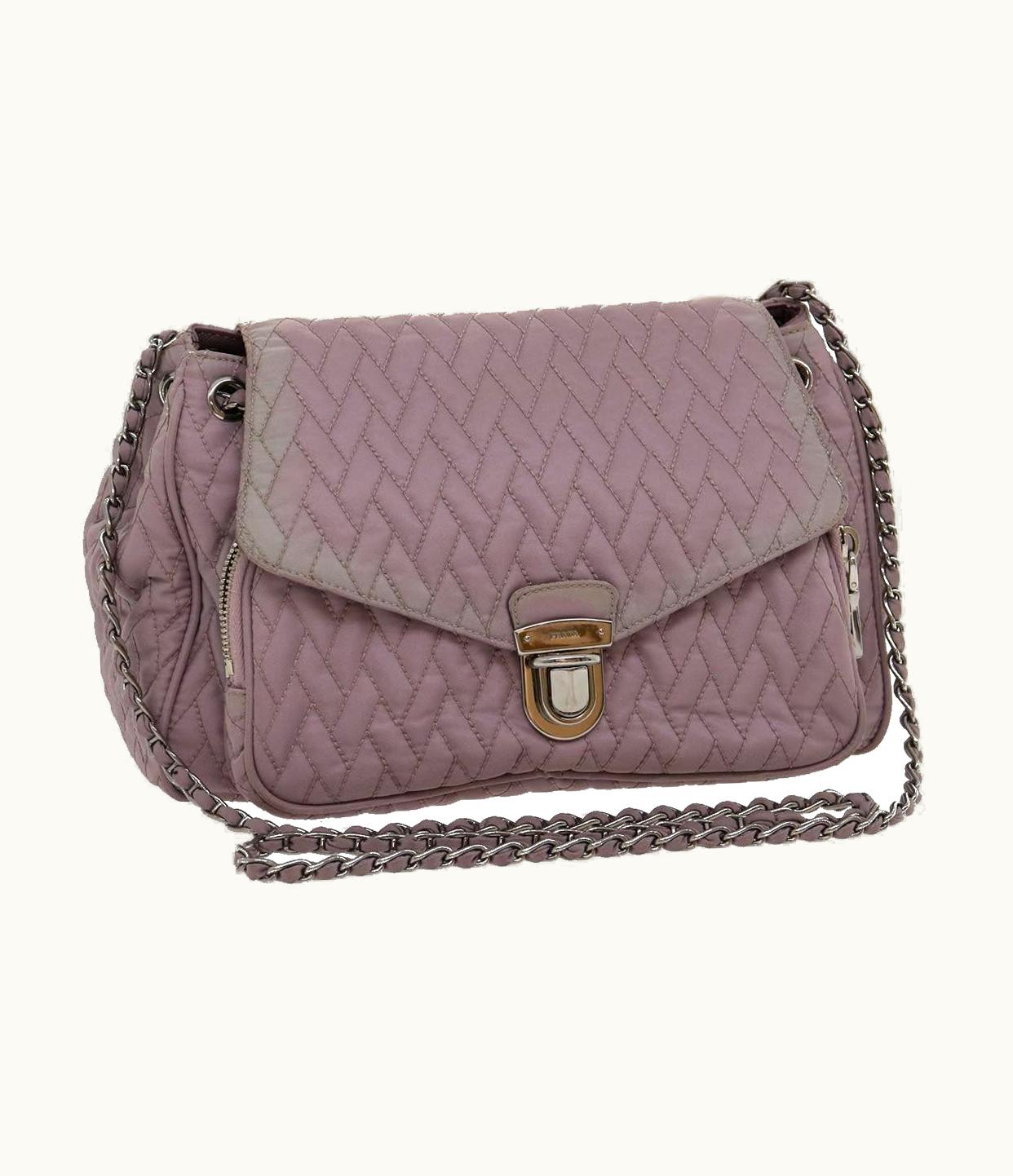 Prada Prada Chain Shoulder Bag Quilted Nylon Purple