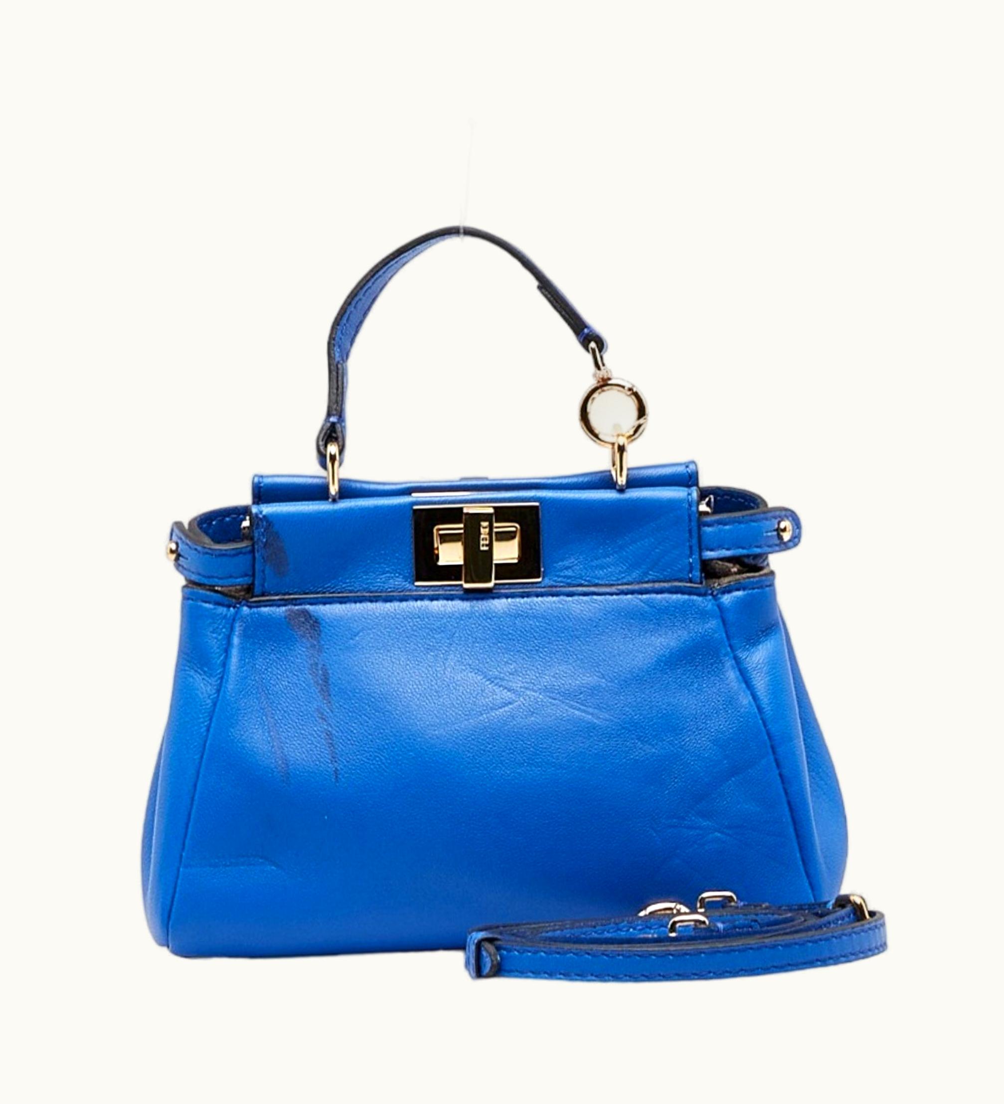 Fendi Fendi Micro Peekaboo Handbag 8M0355 Blue Leather Ladies