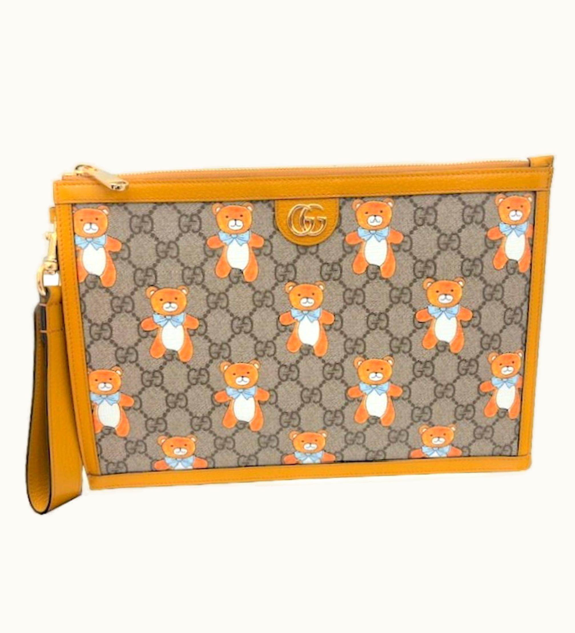 Gucci Gucci Kai × Collaboration Bear Teddy Clutch Bag Pouch GG Supreme Canvas Leather Beige 660162 Men's Women's