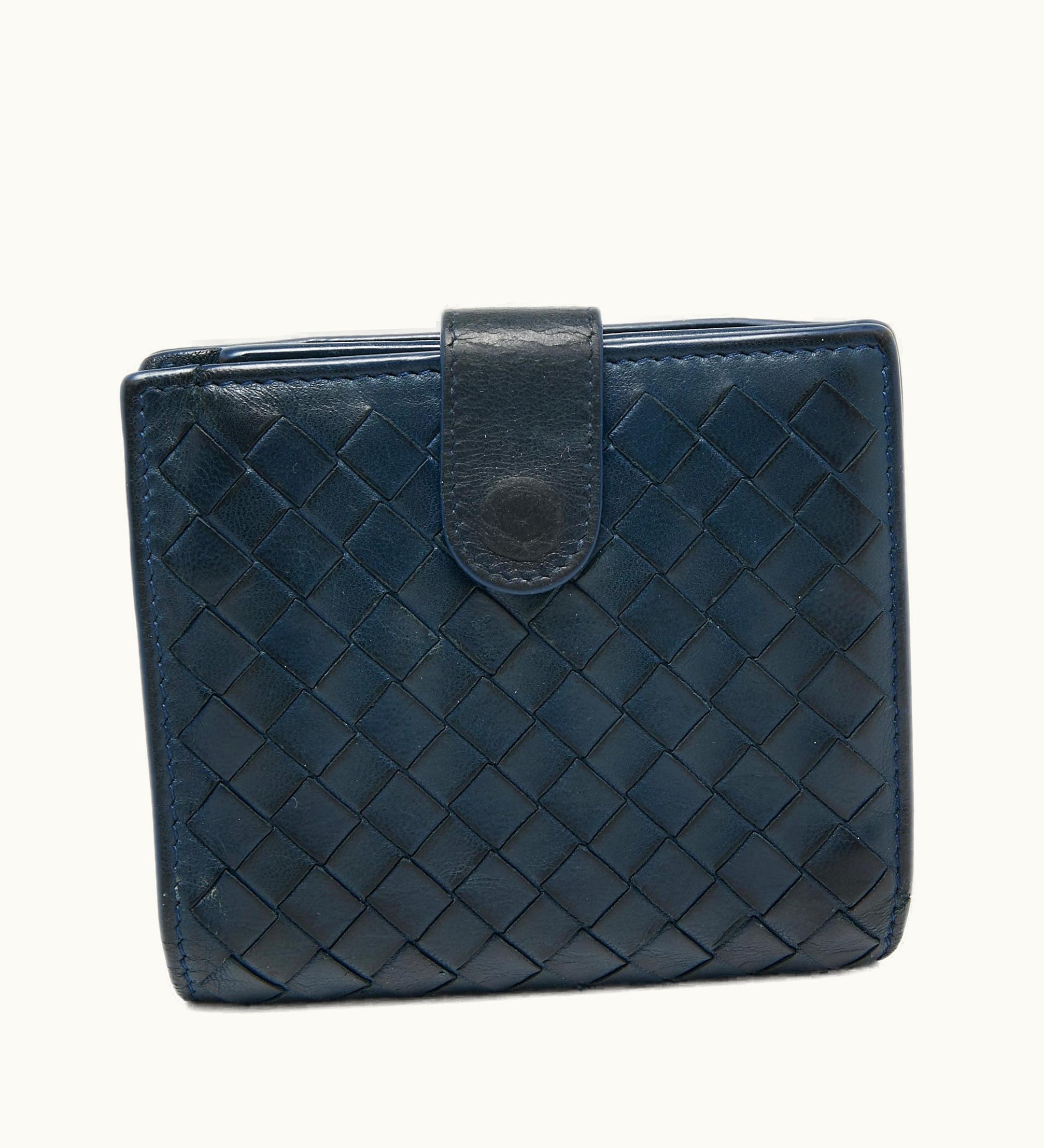 Bottega Veneta Bottega Veneta Blue Intrecciato Leather French Compact Wallet