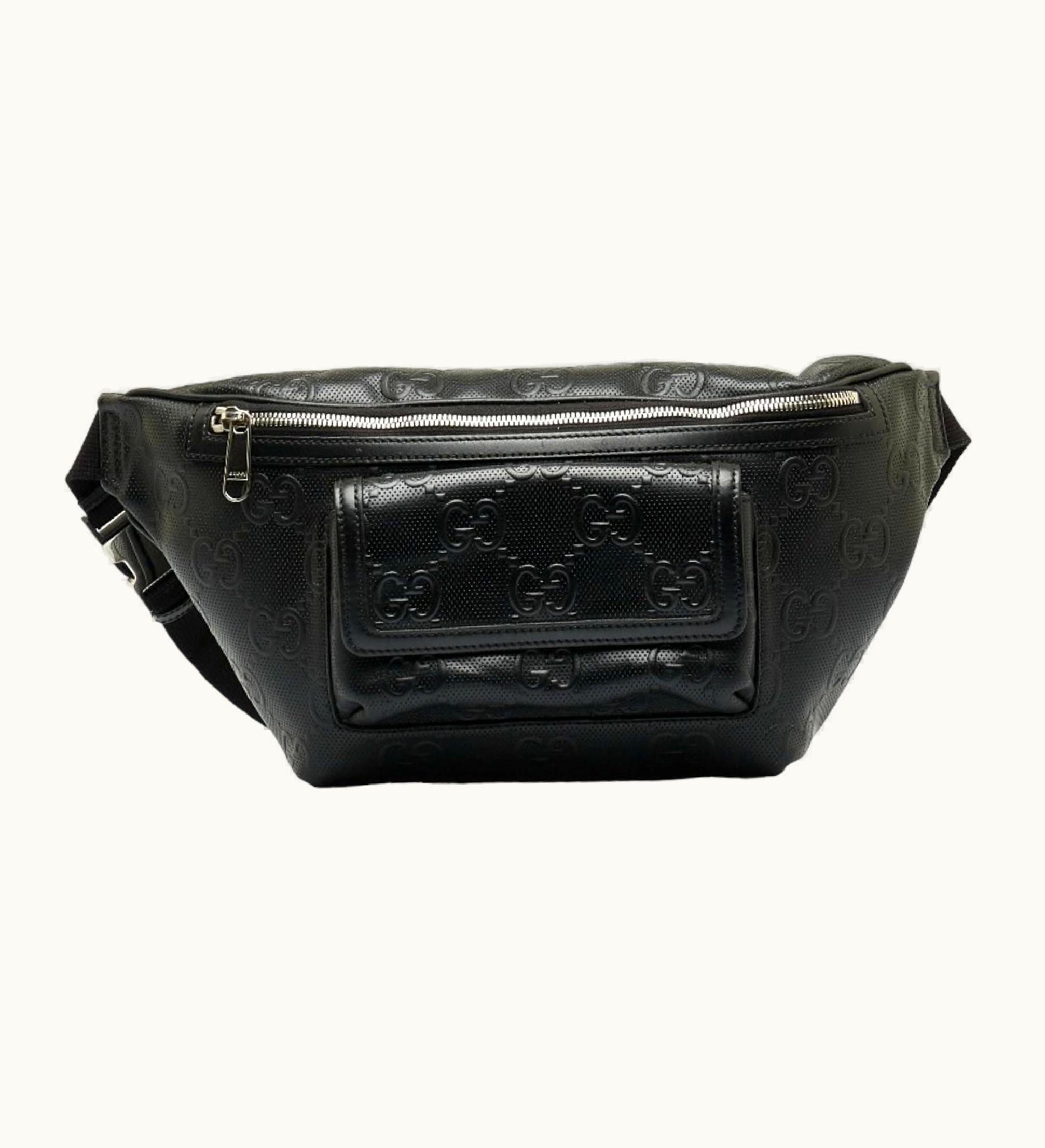 Gucci Gucci GG Embossed Waist Bag Body Shoulder 645093 Black Leather Men's
