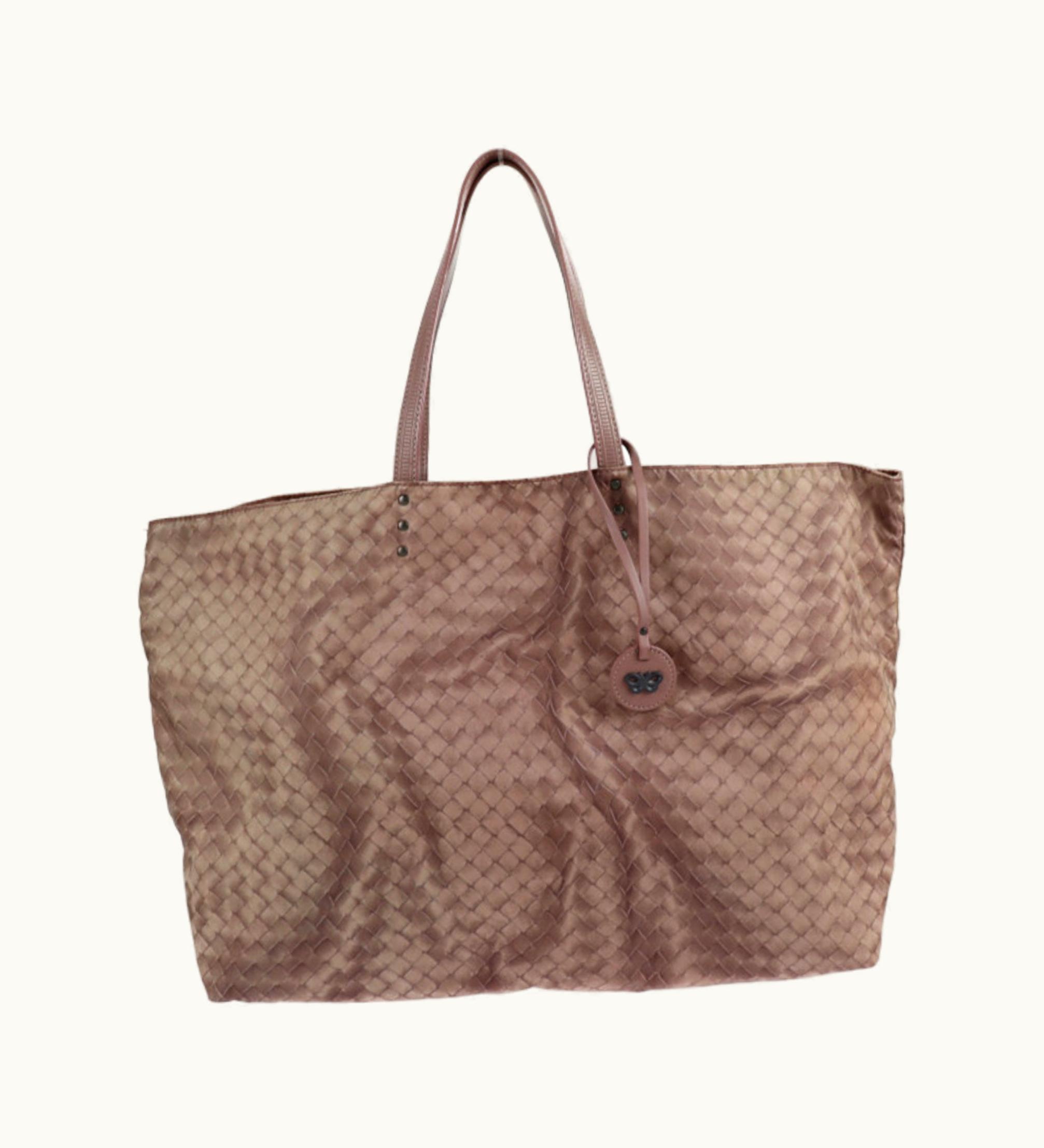 Bottega Veneta Bottega Veneta Intreccio Illusion Tote Bag 299876 Nylon Leather Dark Pink Beige Handbag