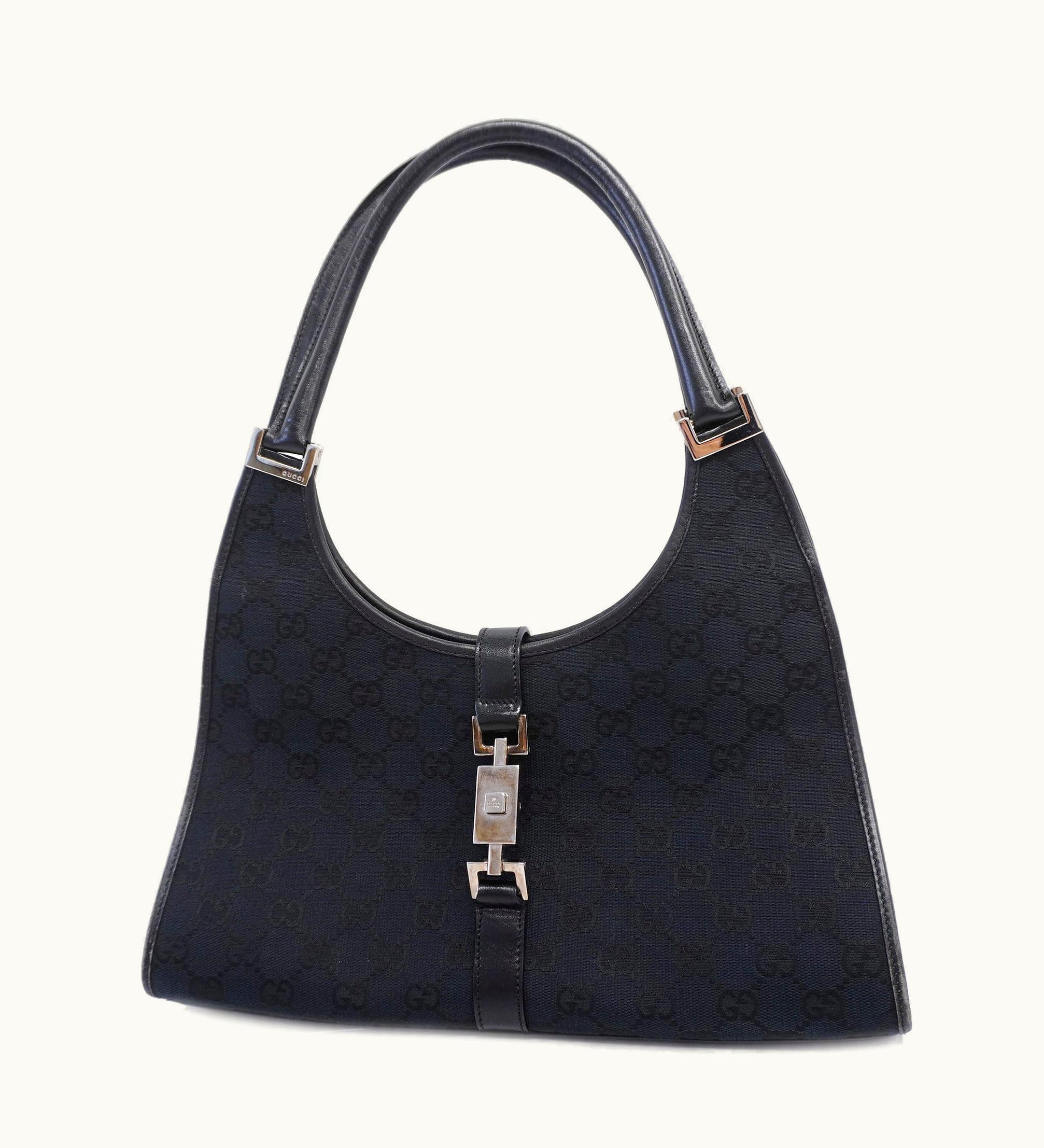 Gucci Gucci Jackie Handbag 002 1067 Women's Leather, GG Canvas Black