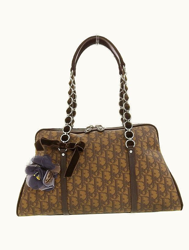 Dior Dior Trotter Pattern Flower Motif Top Handle Bag Brown