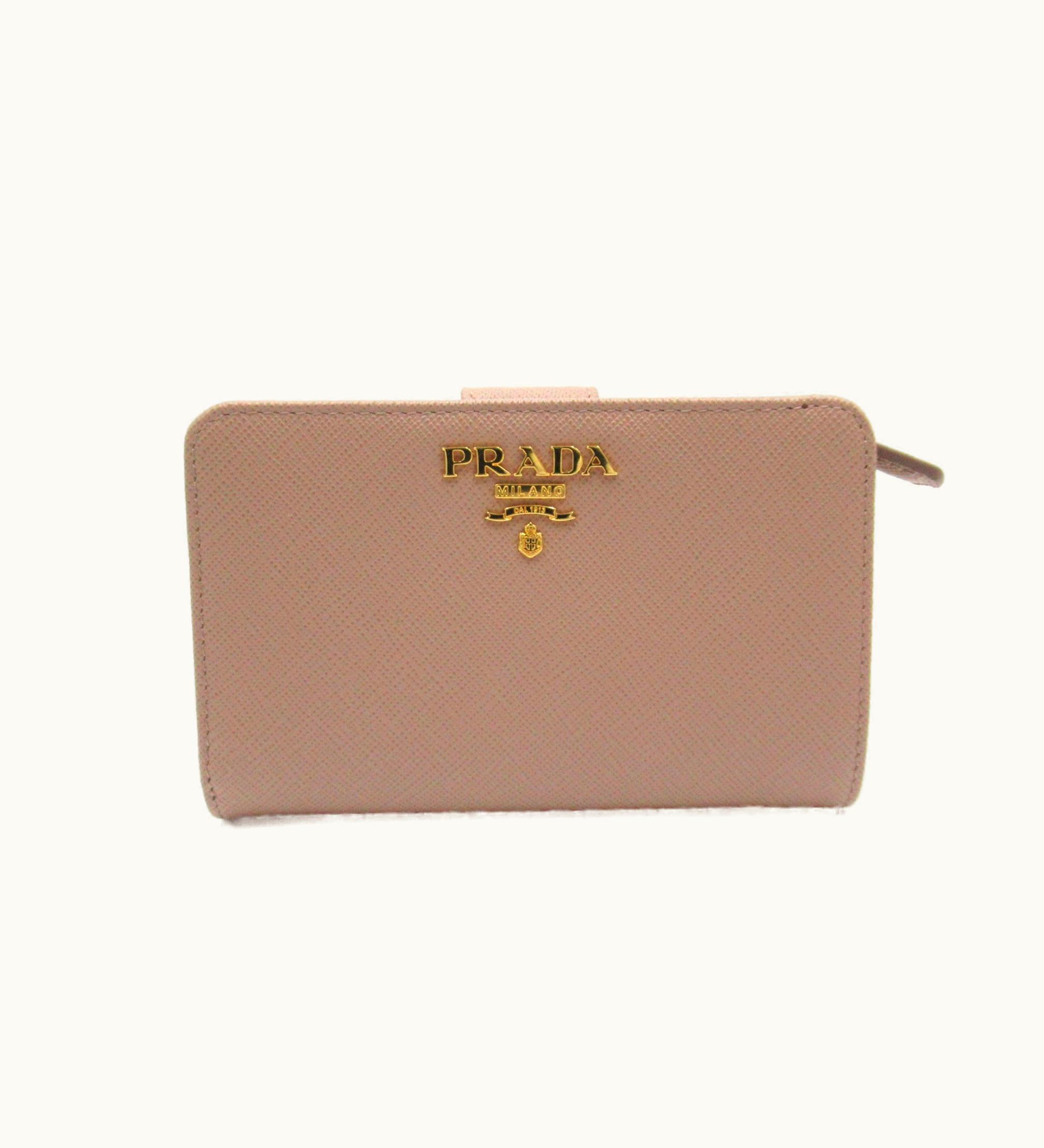 Prada Prada L-Shaped Fastener Wallet Beige Safiano Leather Compact Beige