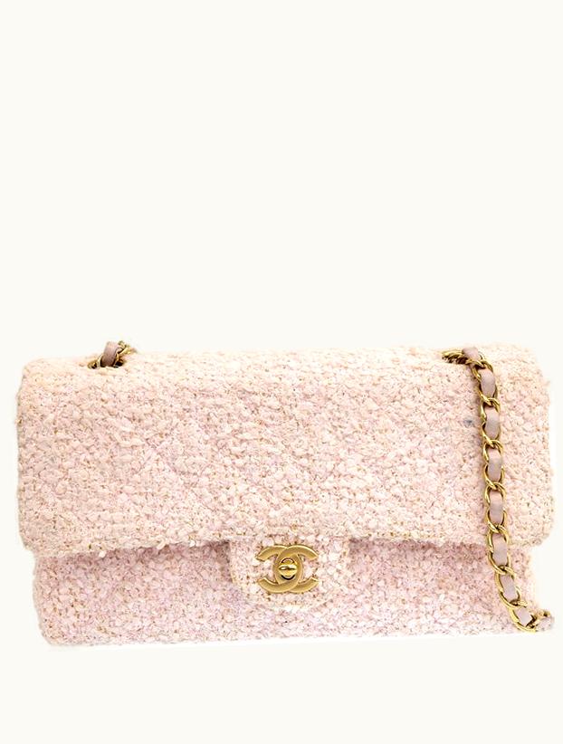 Chanel Chanel Around 2003 Made Tweed Classic Flap Chain Bag 25Cm Shell Pink