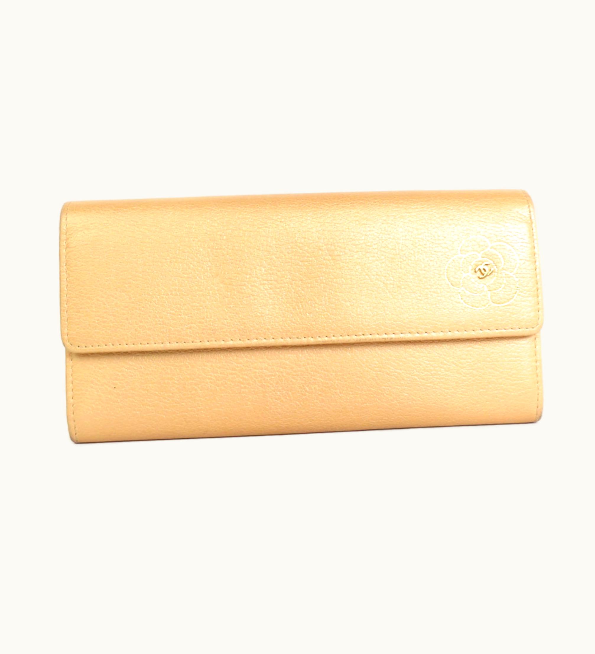 Chanel Chanel Long Wallet Butterfly Camellia Leather Gold Ladies 55186F
