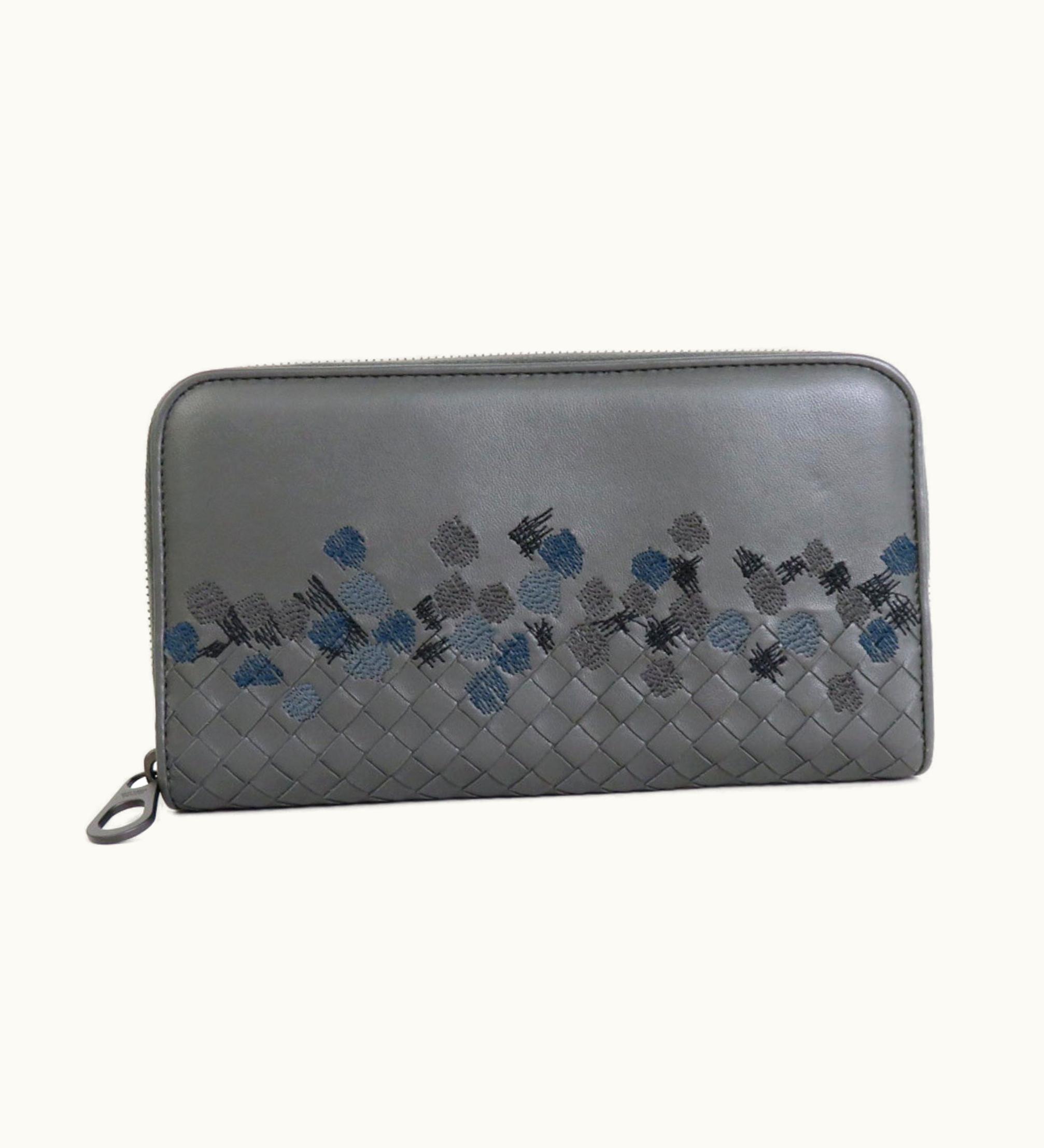 Bottega Veneta Bottega Veneta Bottegaveneta Round Zipper Long Wallet Intrecciato Leather Gray Unisex