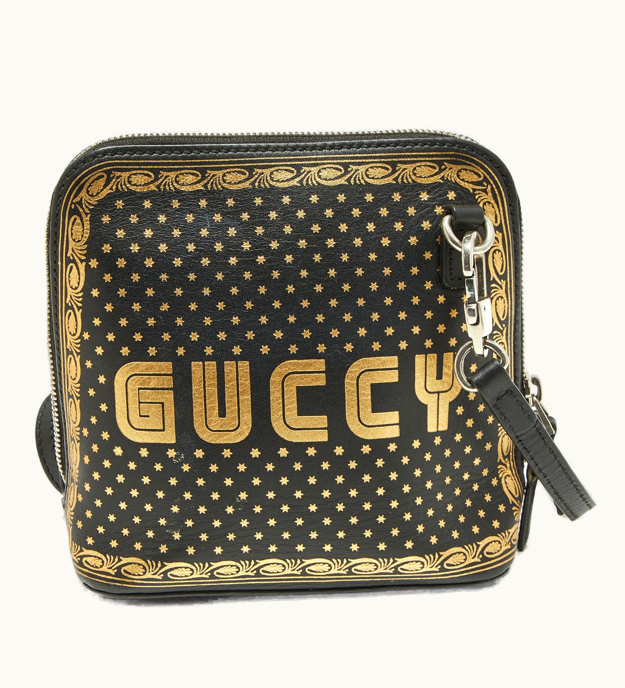 Gucci Gucci X Sega Black/Gold Leather Mini Guccy Star Dome Crossbody Bag