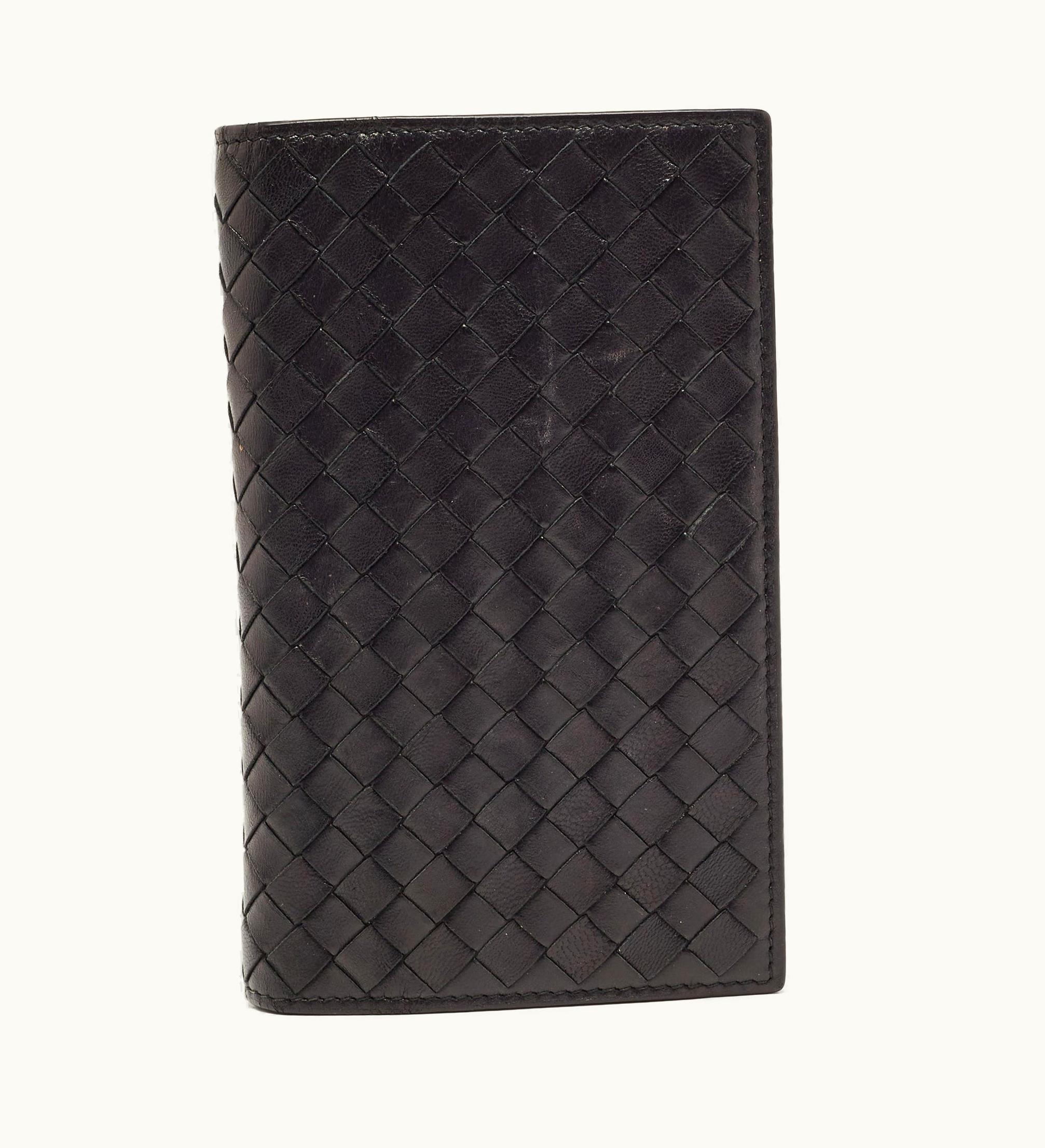 Bottega Veneta Bottega Veneta Black Intrecciato Leather Trifold French Wallet