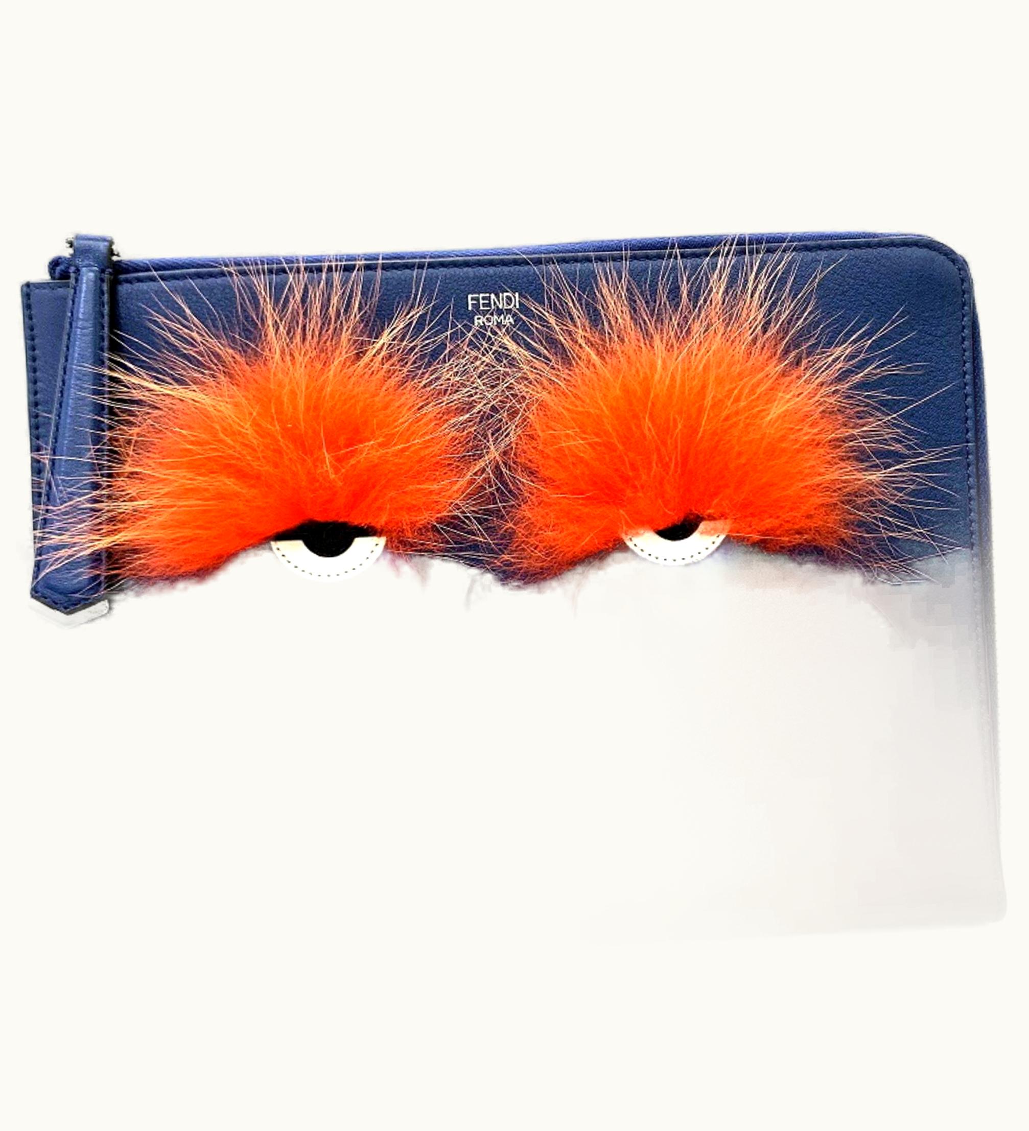 Fendi Fendi Clutch Bag Navy Mon 8M0363-41D Leather Fendi Fur Men's Women's Blue