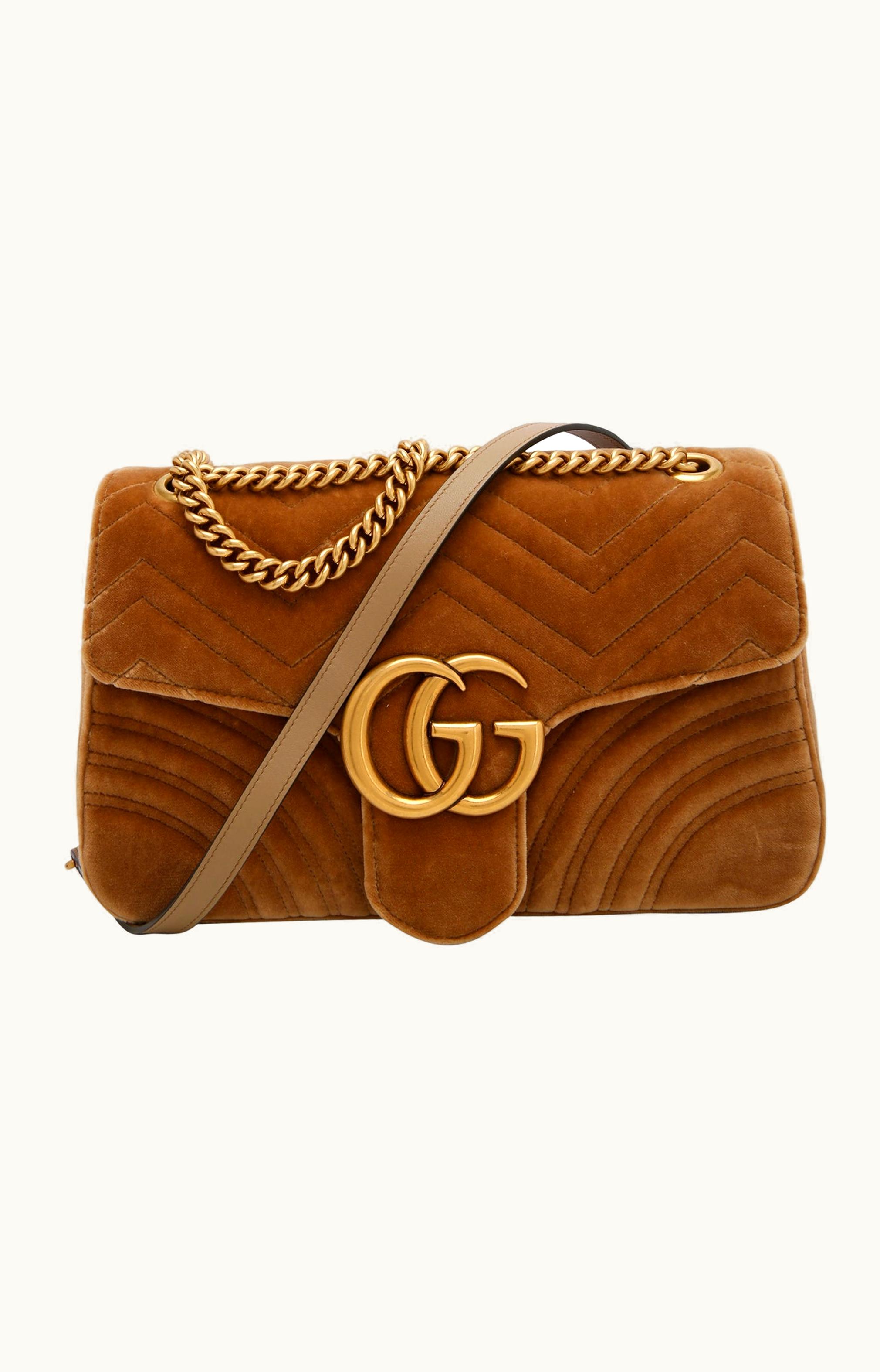 Gucci Gucci GG Marmont Velvet Medium Matelassé Shoulder Bag Beige