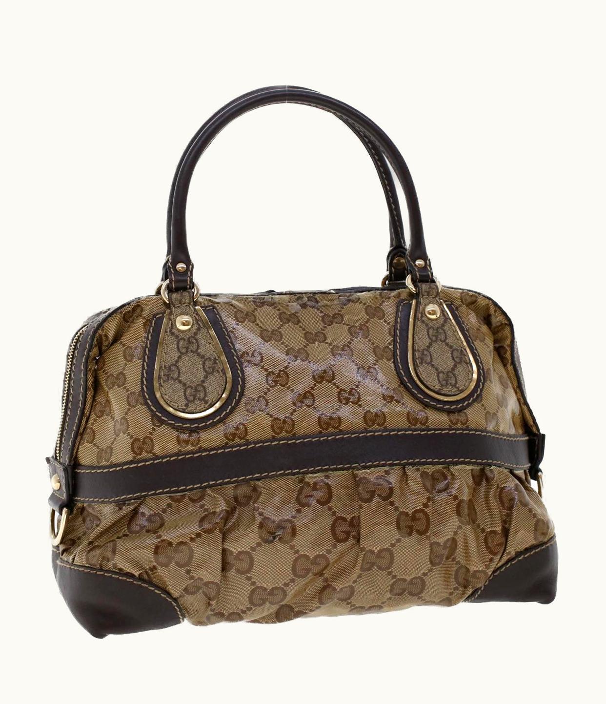 Gucci Gucci GG Canvas Hand Bag Coated Canvas Beige Dark Brown 223962