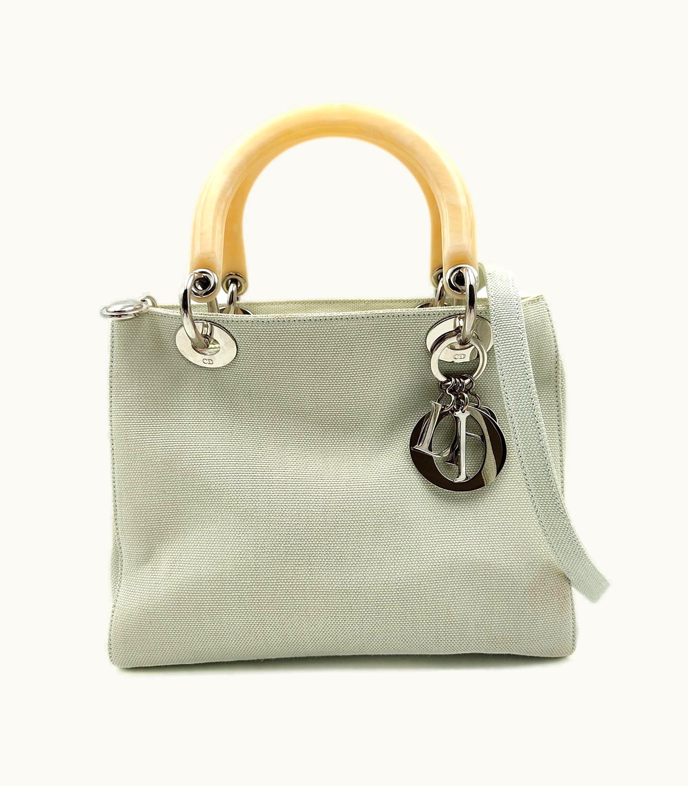Dior Dior Christian Lady Bag In Pastel Water Green Canvas
