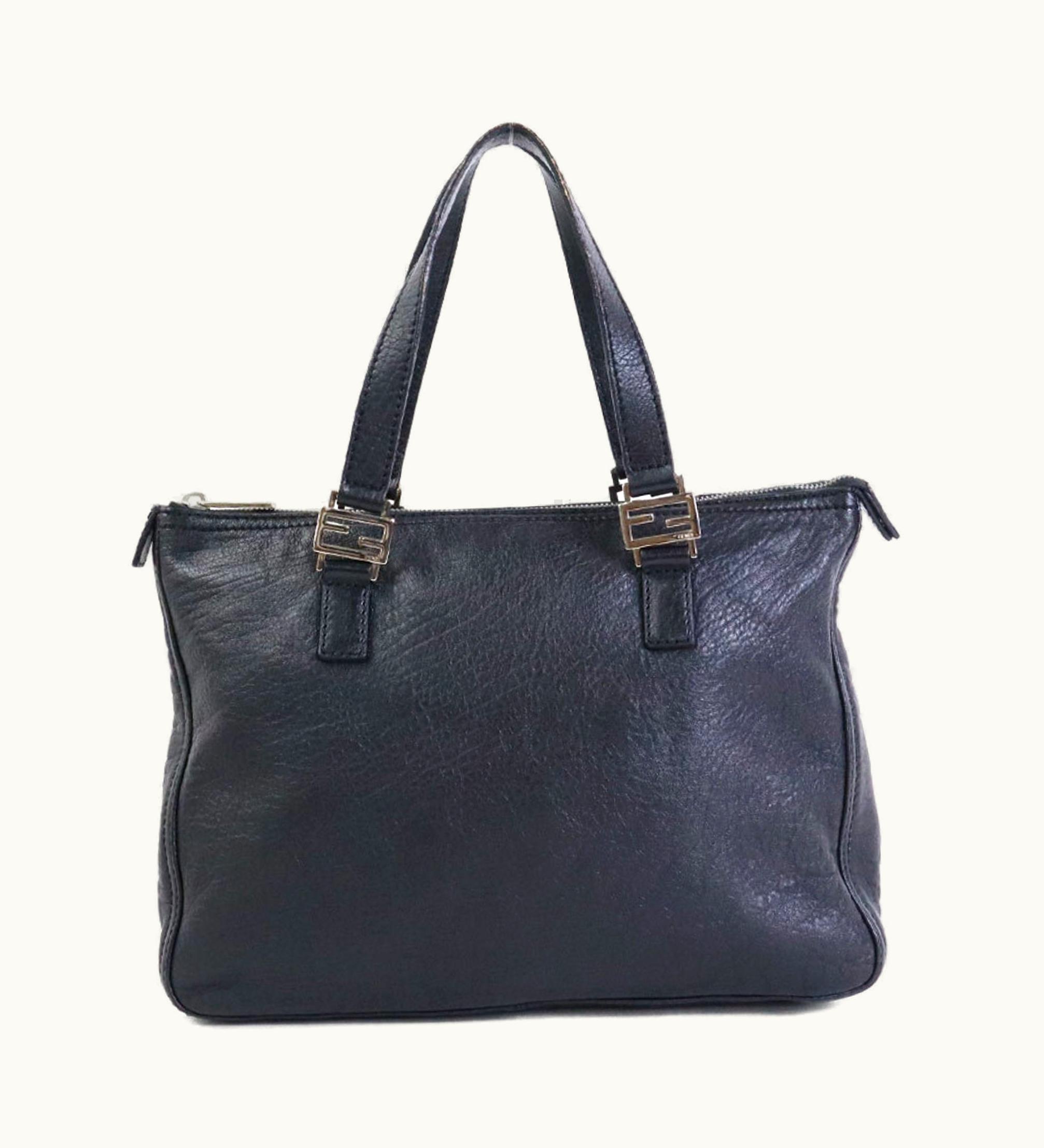 Fendi Fendi Handbag Tote Bag Leather Black Silver Unisex