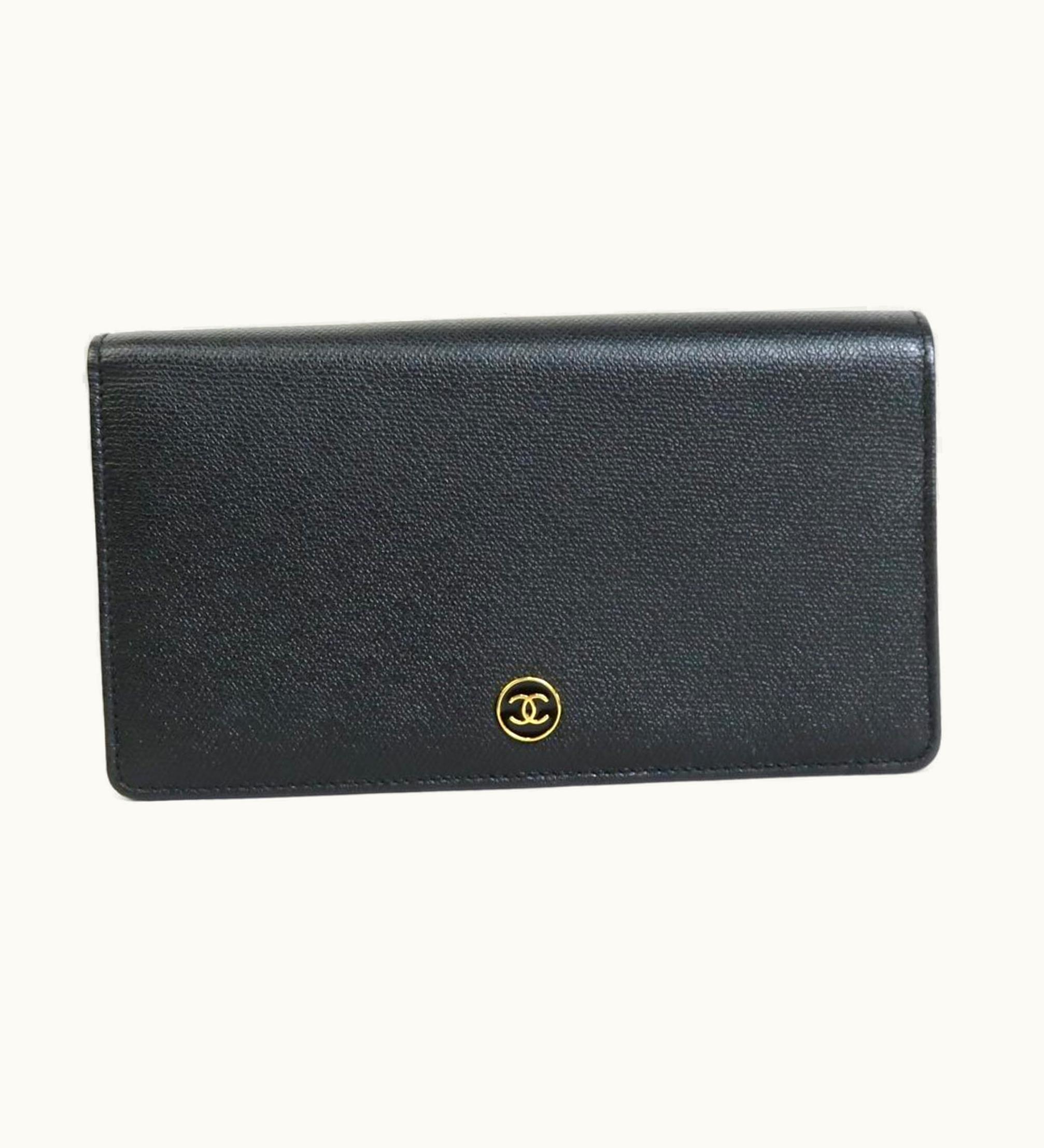 Chanel Chanel Folio Long Wallet Coco Button Leather Black Ladies