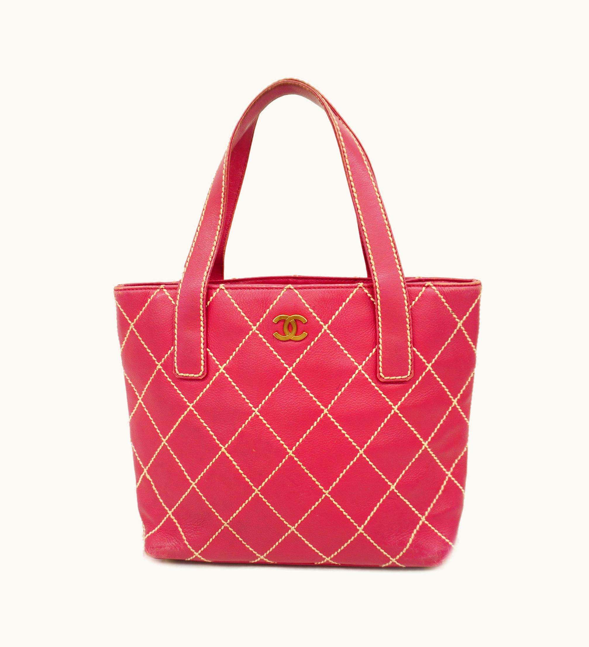 Chanel Chanel Wild Stitch Tote Bag Women's Leather Pink