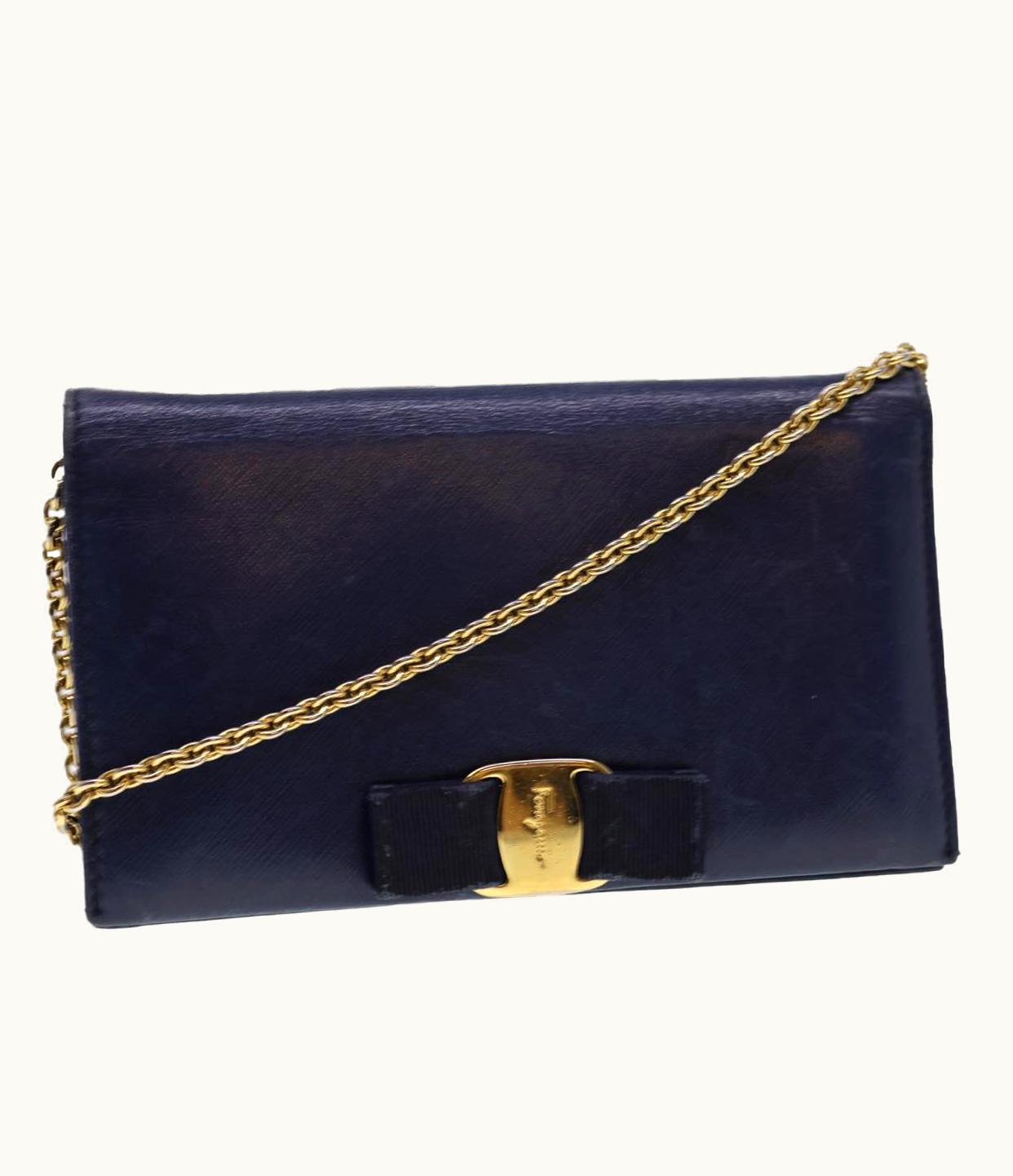 Salvatore Ferragamo Salvatore Ferragamo Chain Wallet Saffiano Leather Blue
