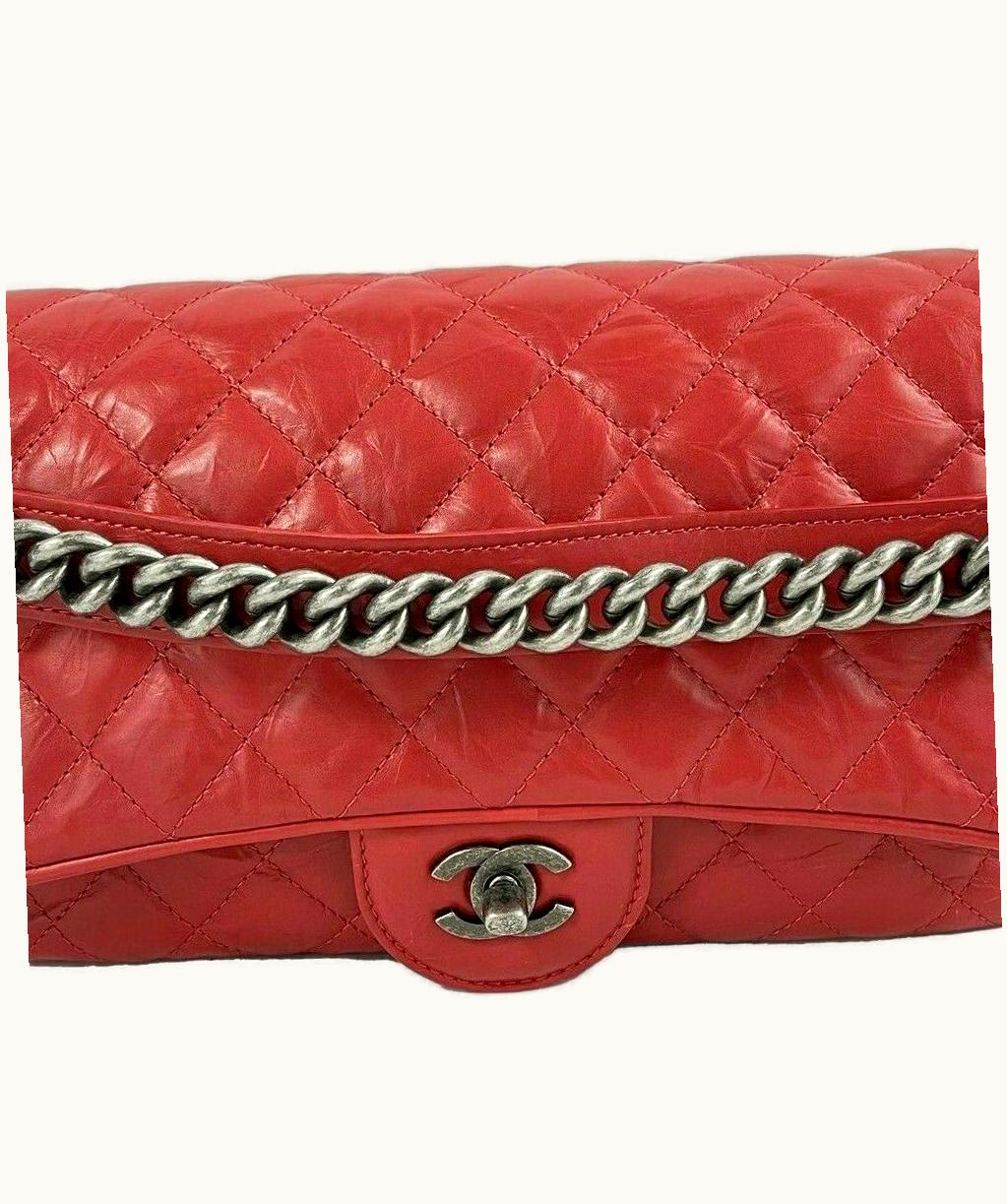 Chanel Chanel - Red Crinkled Leather Boy Chain Flap Bag / Silver-Aged - Shoulder Bag