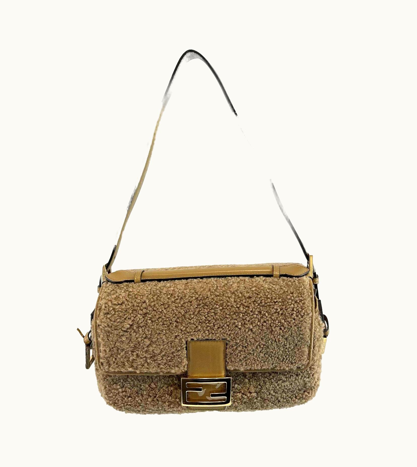 Fendi Fendi Baguette Brown Shearling Shoulder Bag 2021 Handbag New W/ Tags