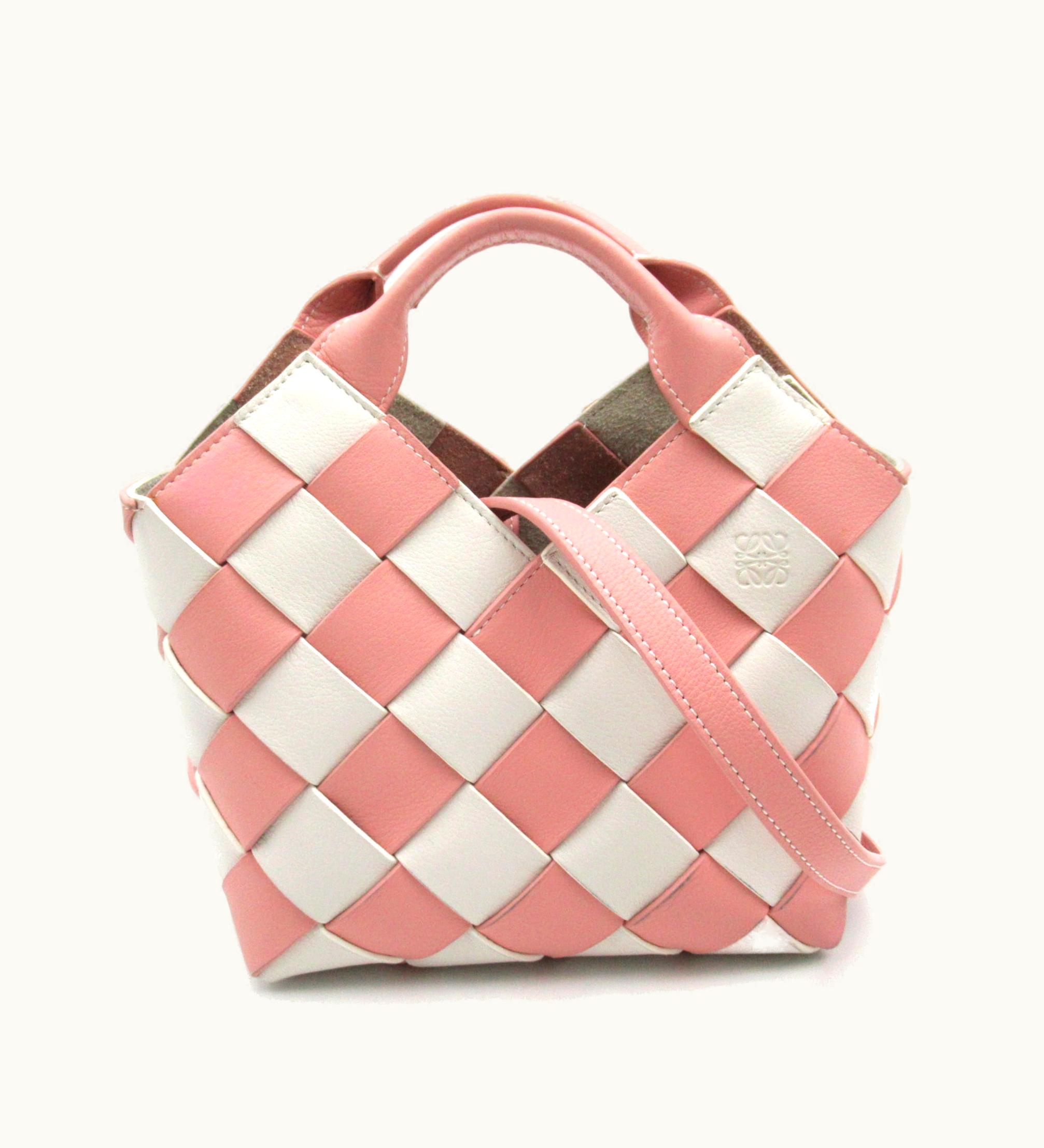 Loewe Loewe Woven Basket Bag Mini Pink White Leather 321.14.T24