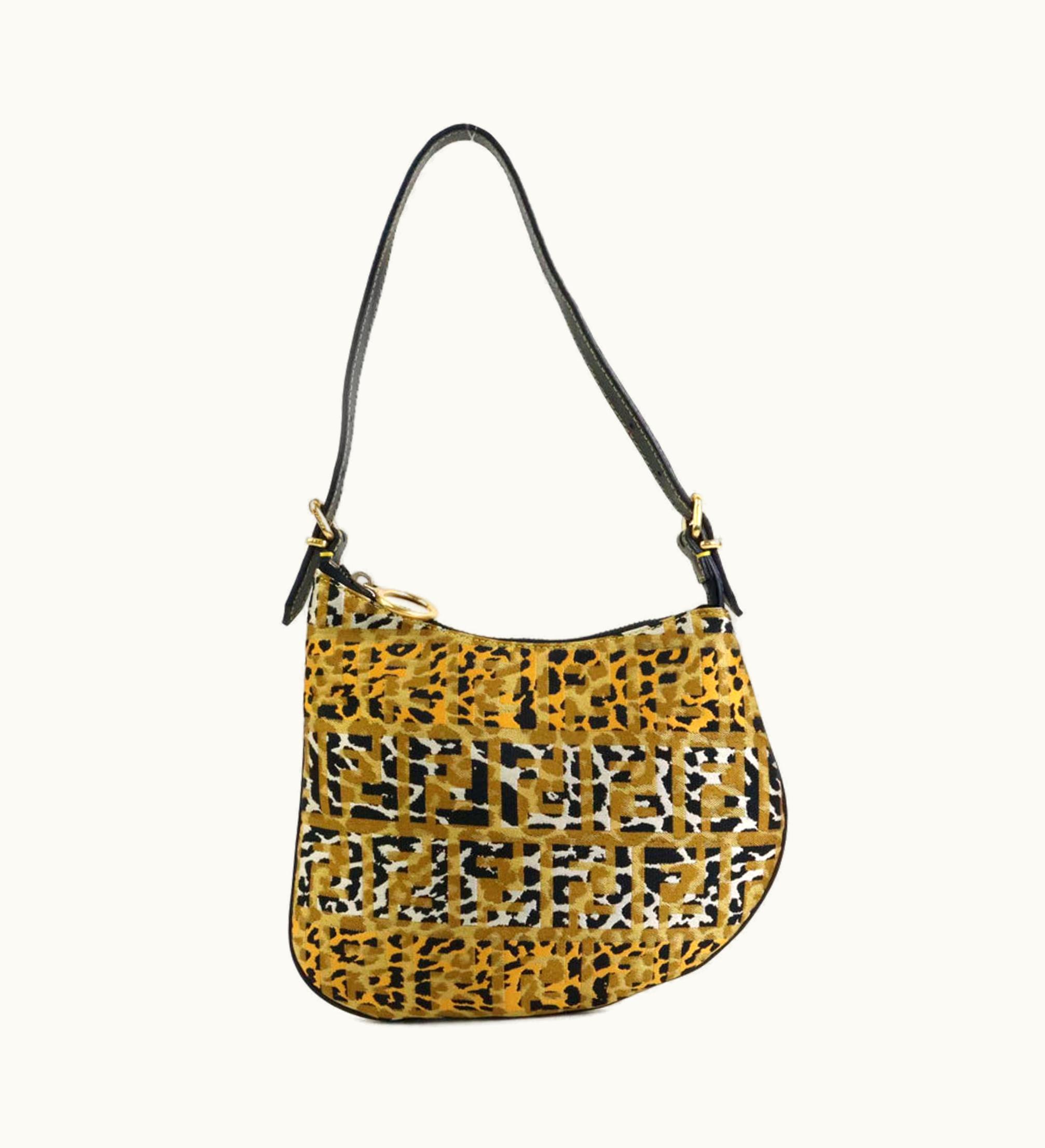 Fendi Fendi Shoulder Bag Zucca Leopard Canvas/Leather Beige Gold/Black Gold Ladies