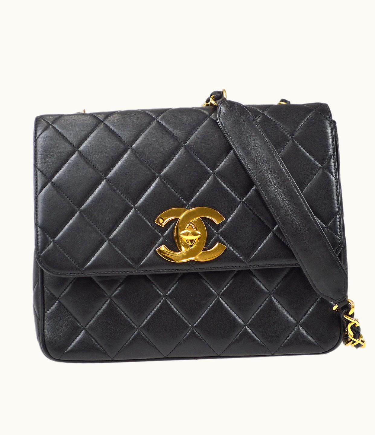 Chanel Chanel 1994-1996 Big CC Straight Flap Medium Black Lambskin 56976