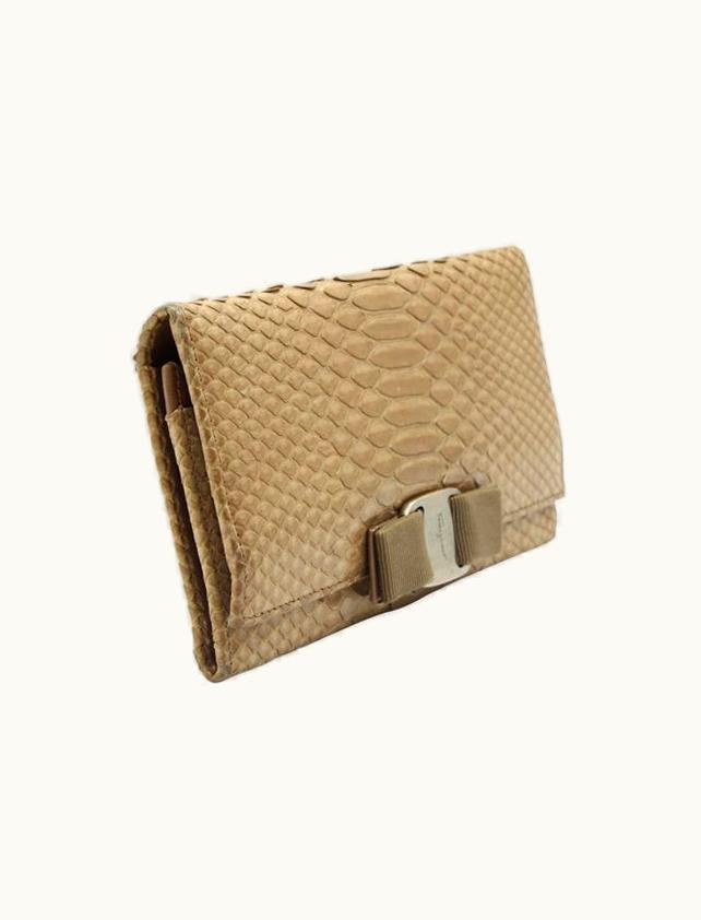 Salvatore Ferragamo Salvatore Ferragamo Light Brown Snake Skin Continental Wallet