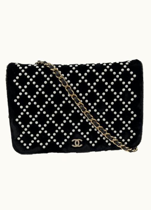Chanel Chanel - Metiers D'Art 2017 Black Velvet And Pearl Crossbody Wallet On Chain