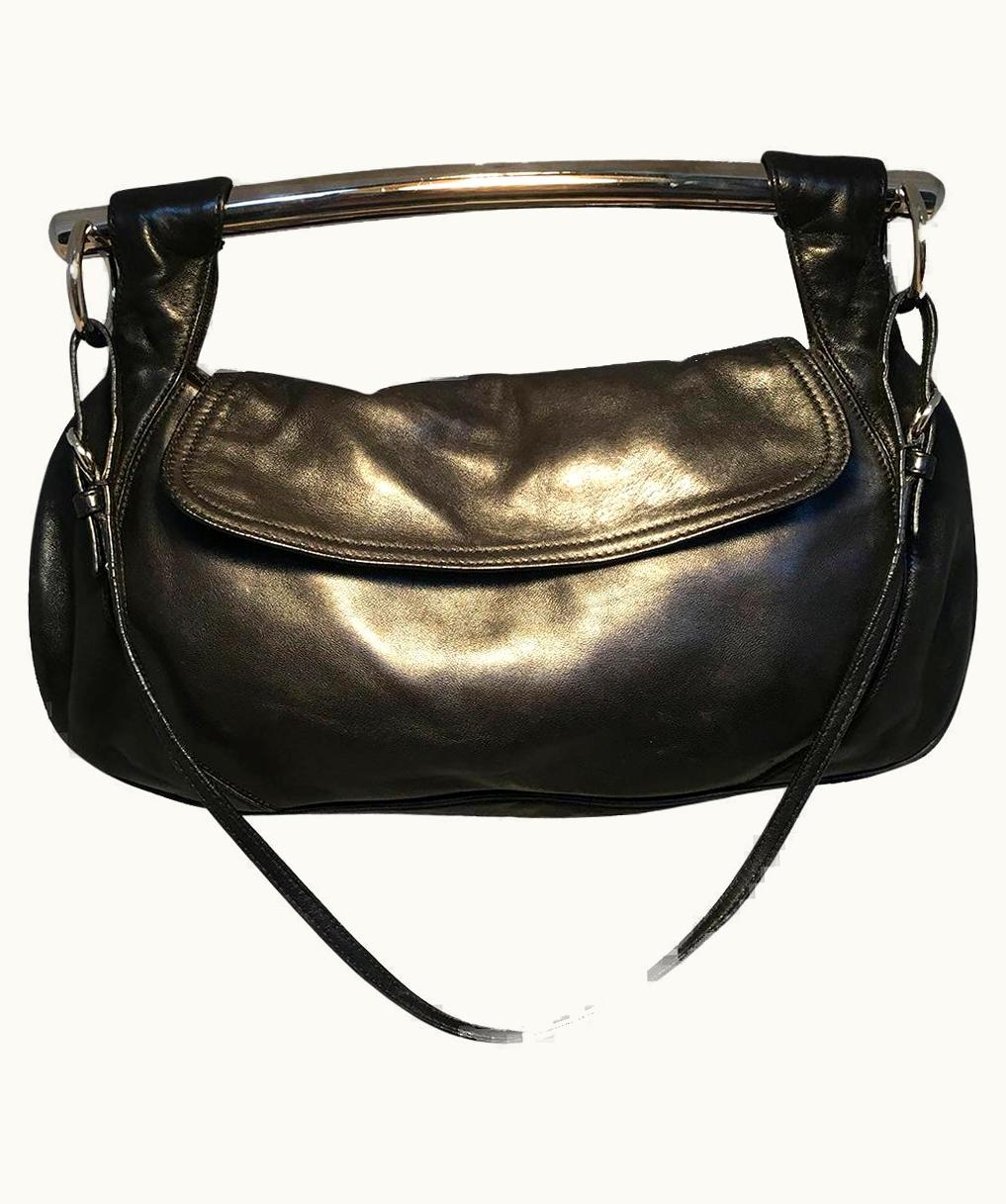 Prada Prada Black Leather Bar Top Handle Convertible Handbag