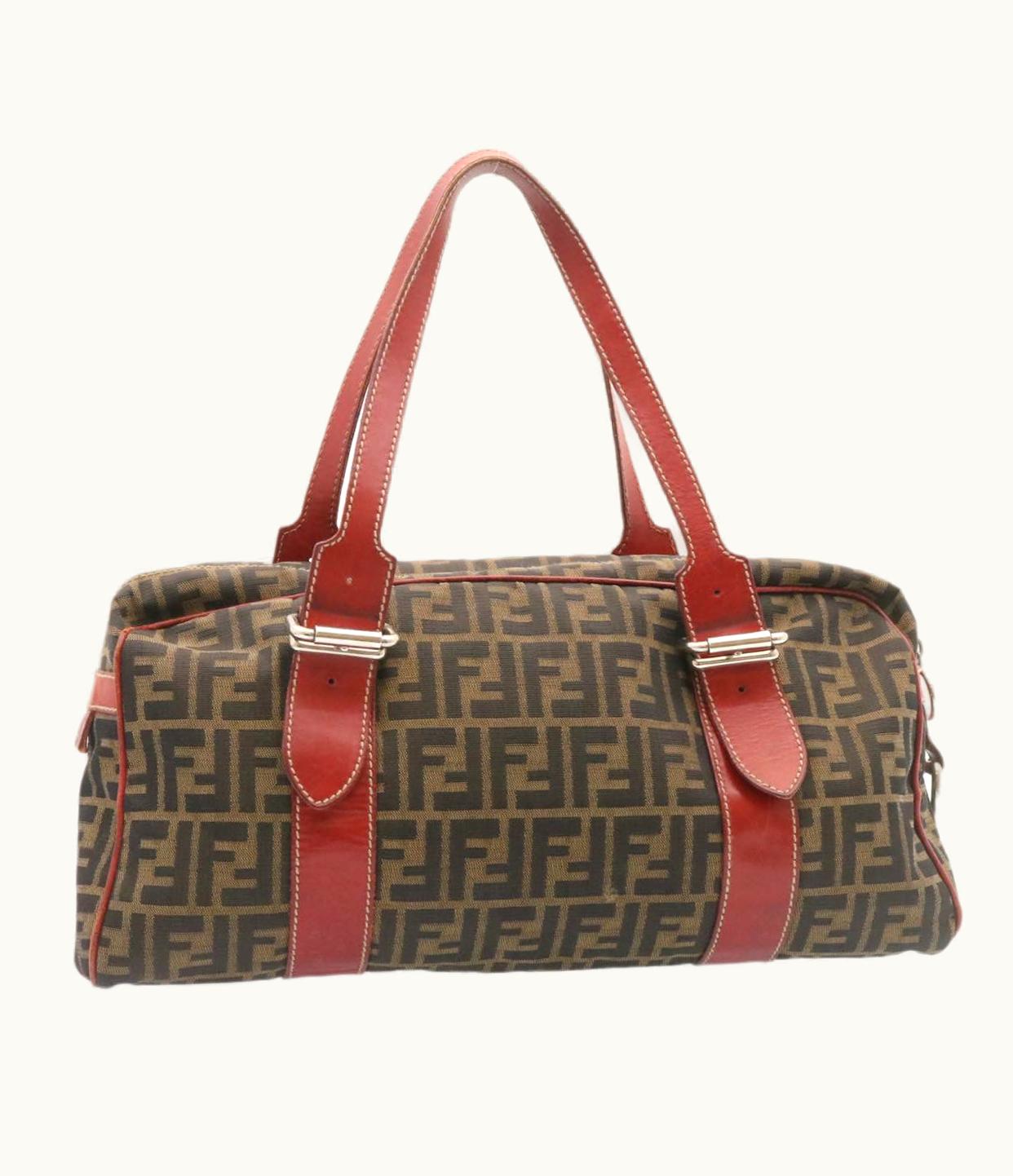 Fendi Fendi Zucca Canvas Boston Bag Brown Red