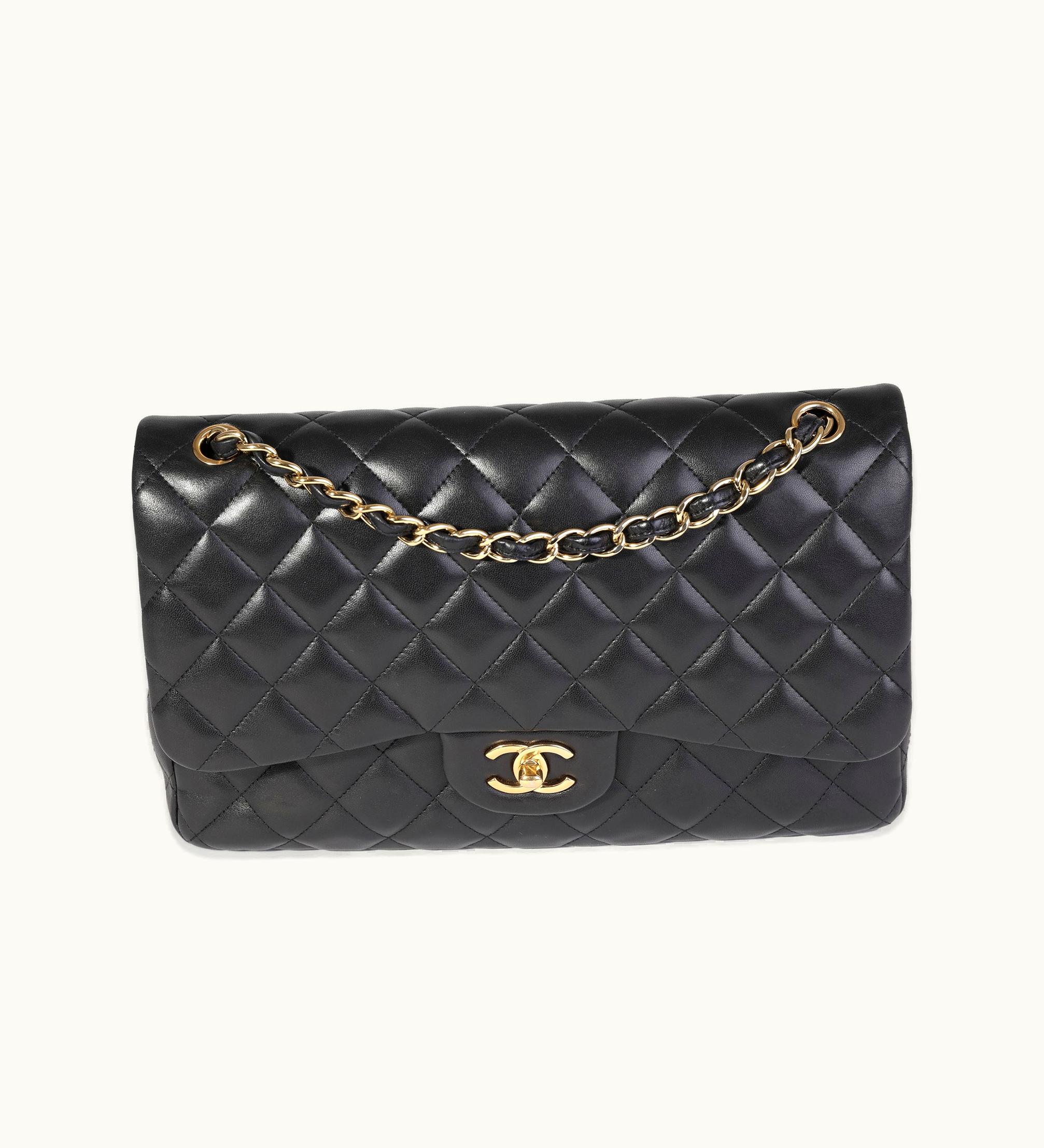 Chanel Chanel Classic Double Flap Shoulder Bag in Black Lambskin Jumbo