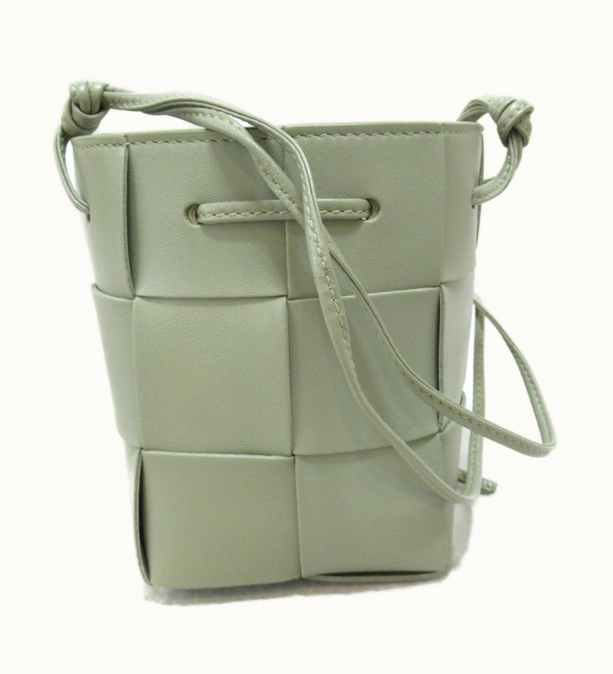 Bottega Veneta Bottega Veneta Cassette Mini Cross-Body Bucket Bag Green Travertine Lambskin [Sheep Leather] 680217Vcqc42916