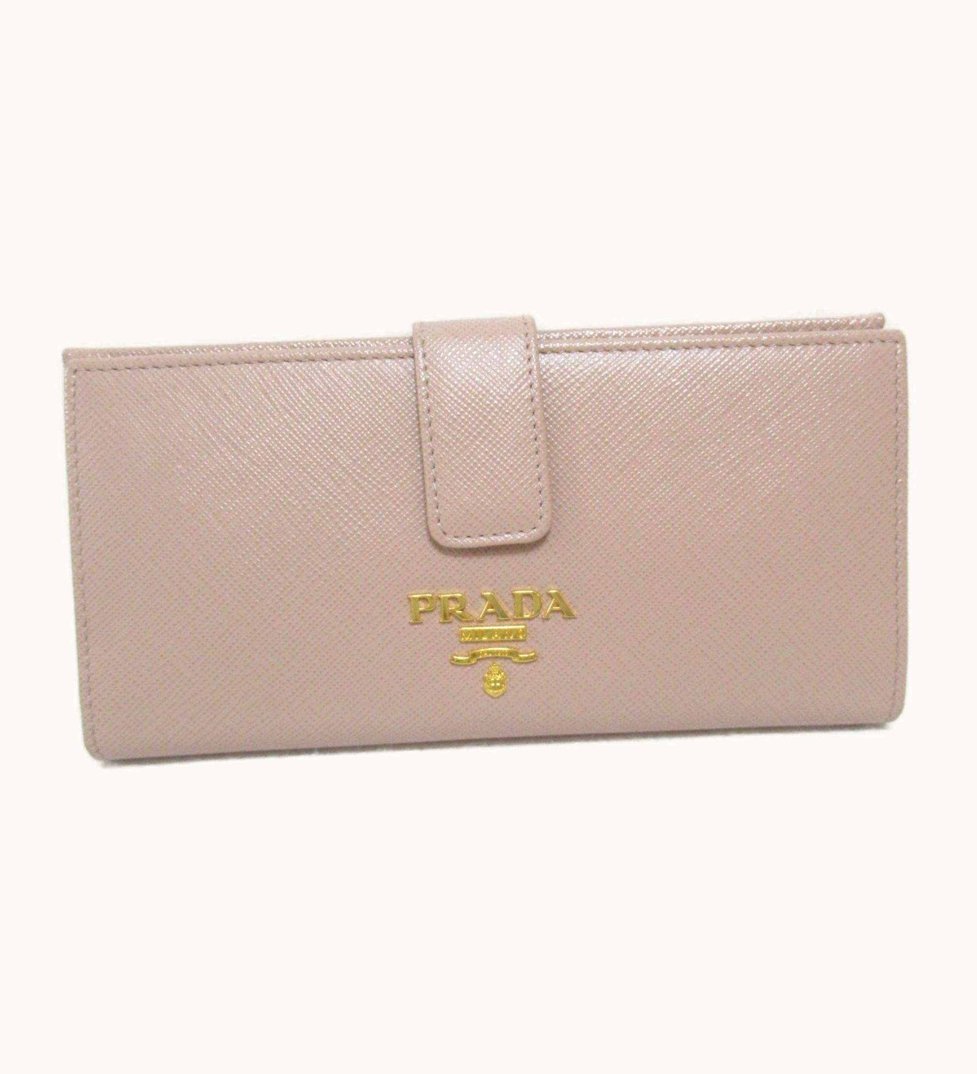 Prada Prada Bifold Long Wallet Beige Leather Safiano Leather