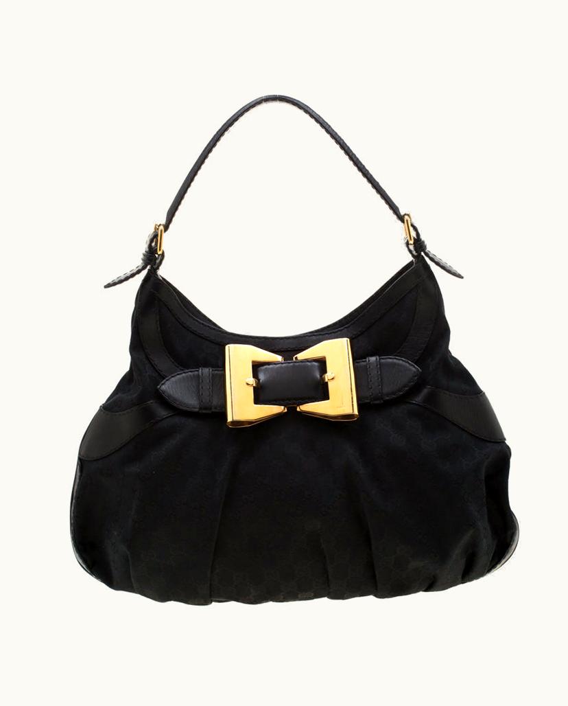 Gucci Gucci Black GG Canvas And Leather Queen Hobo