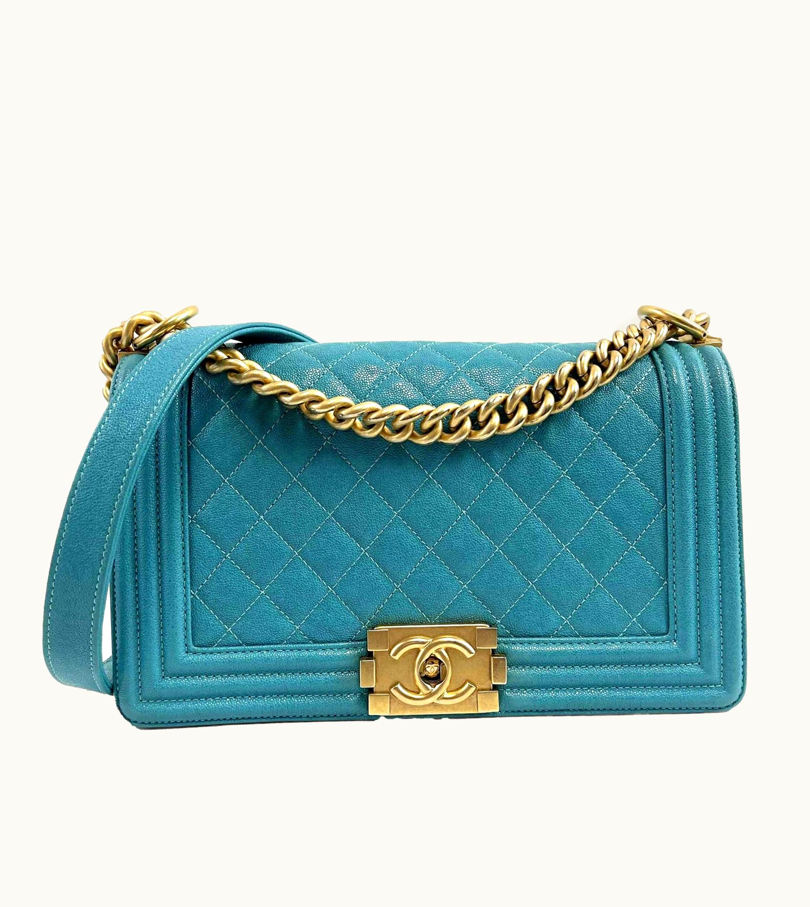 Chanel Chanel Excellent Boy Flap Medium Turquoise Handbag Excellent