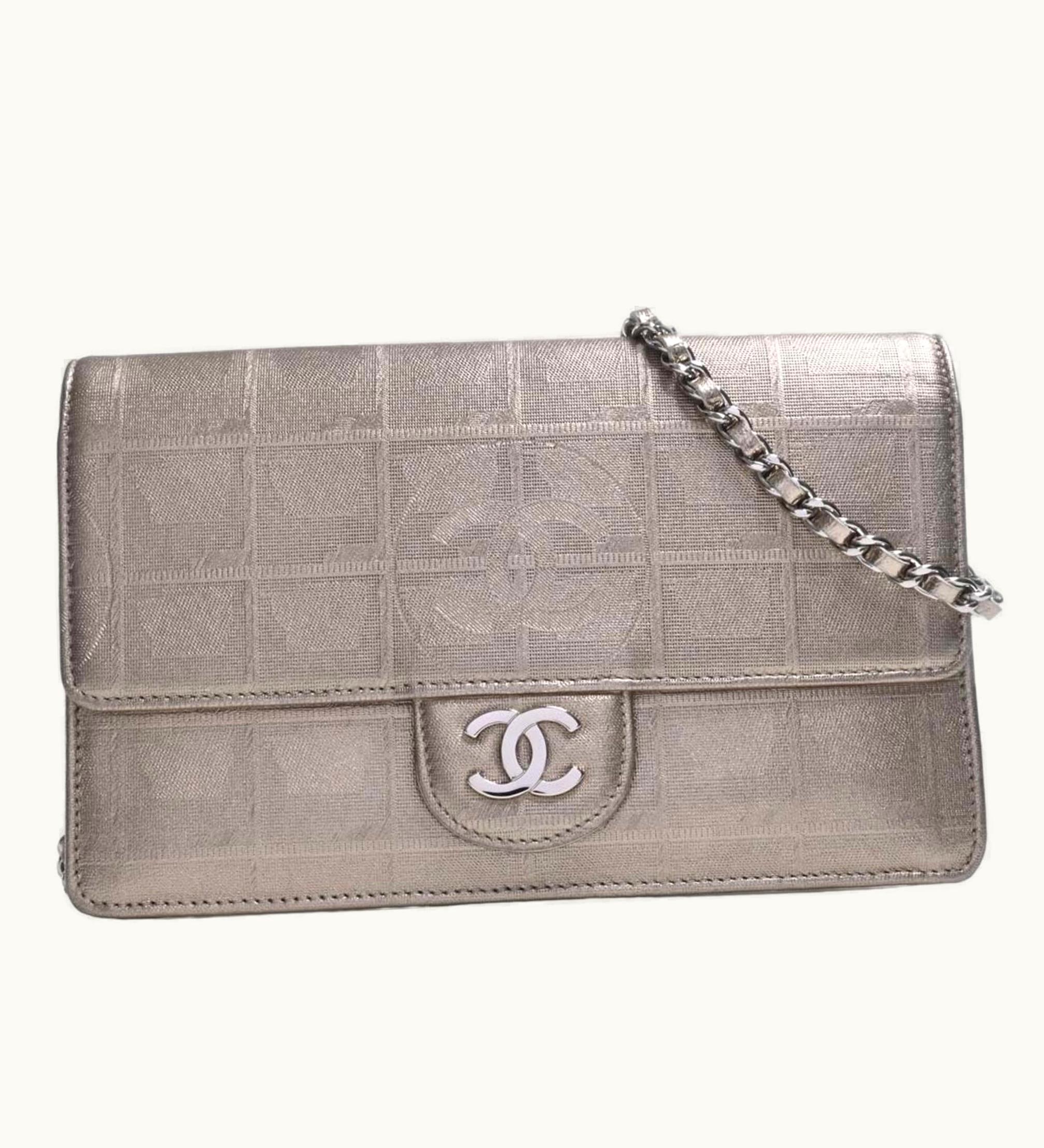 Chanel Chanel Nylon New Line Chain Shoulder Long Wallet Gold Women's