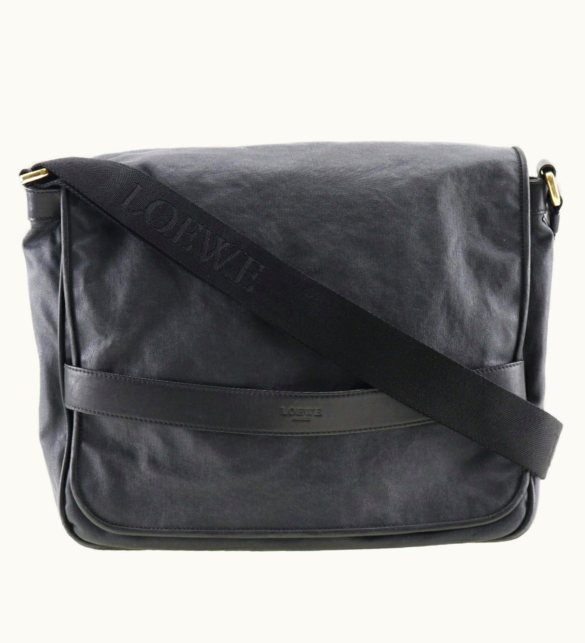 Loewe Loewe Shoulder Bag 345.81.759 Coated Canvas Spain Black Crossbody Flap Men's