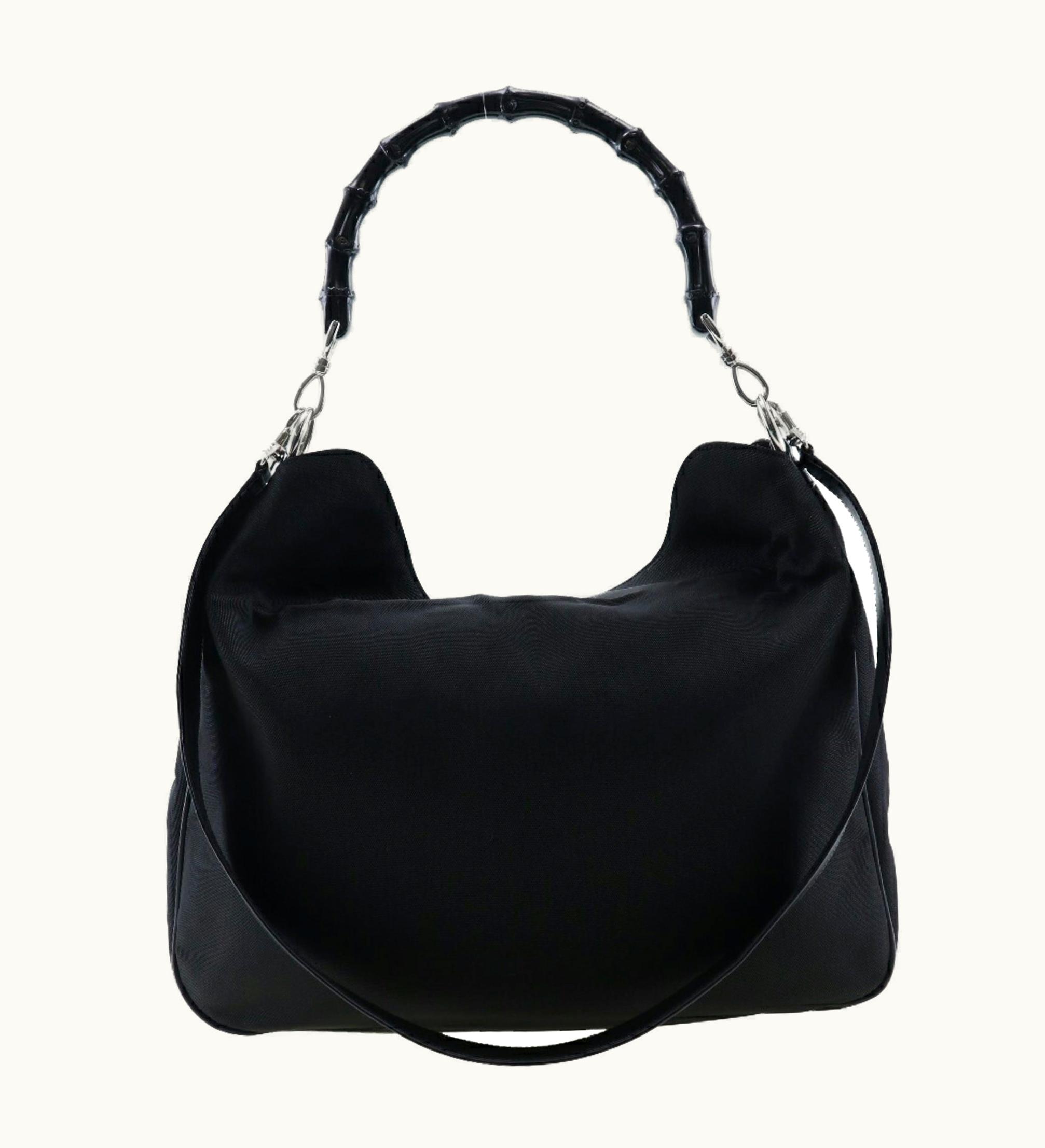 Gucci Gucci Bamboo Handbag 001-0577 Nylon Canvas Made In Italy Black Shoulder 2Way A4 Magnetic Type Ladies