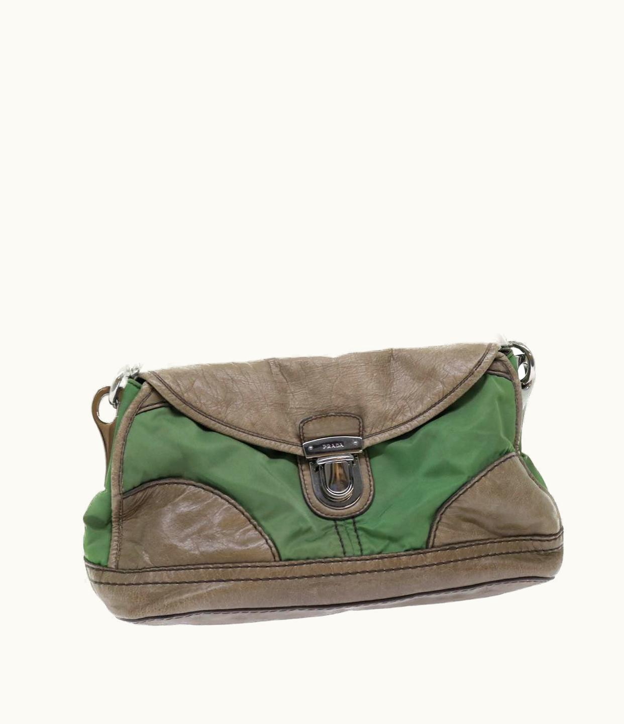 Prada Prada Chain Hand Bag Nylon Leather Green