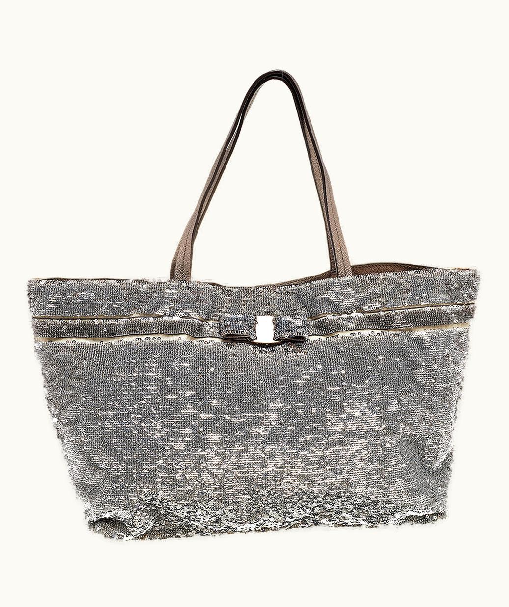 Salvatore Ferragamo Salvatore Ferragamo Grey Sequins And Nylon Tote